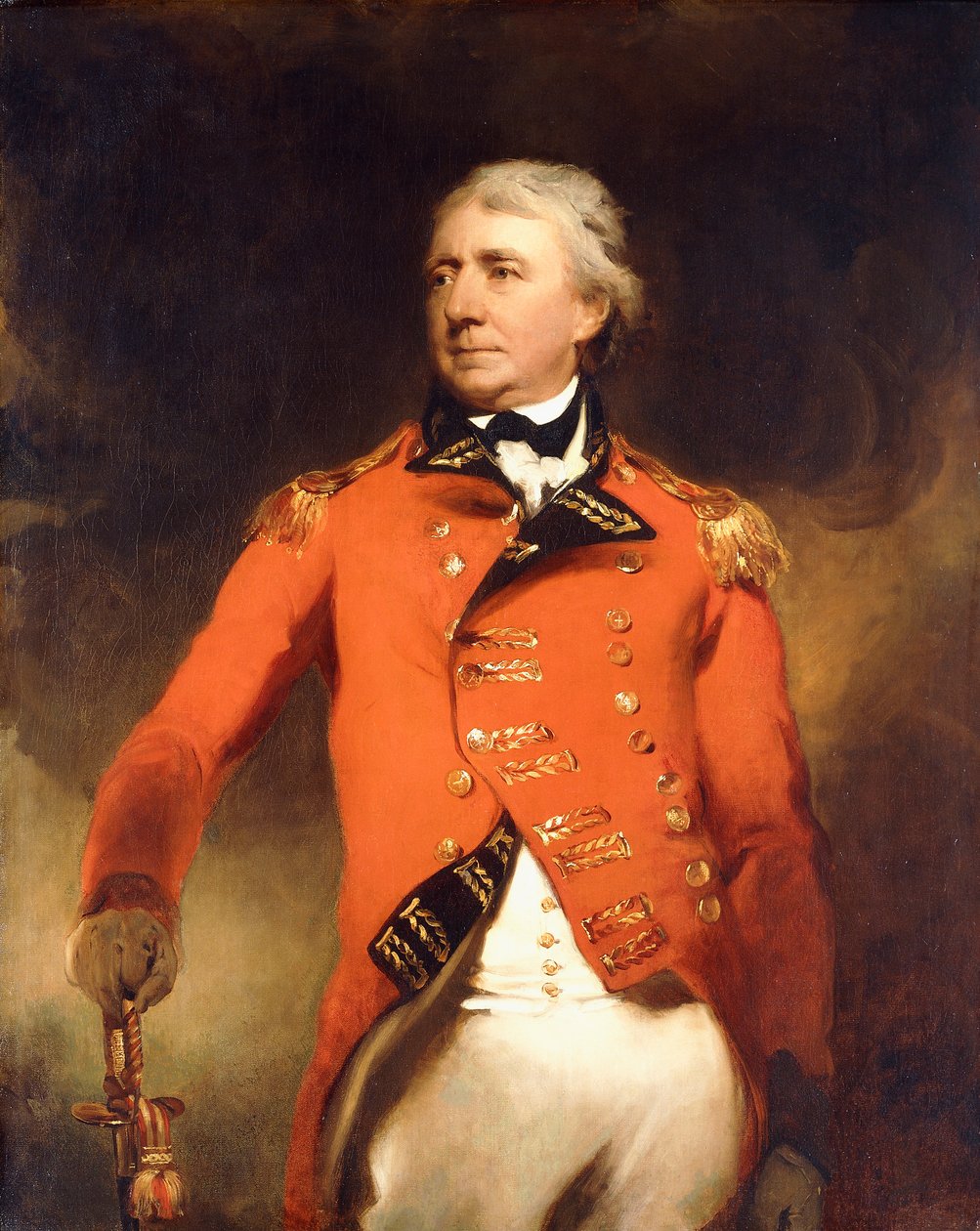 Ritratto del generale James Stuart in piedi a tre quarti, con uniforme rossa e decorazioni dorate da Thomas Lawrence