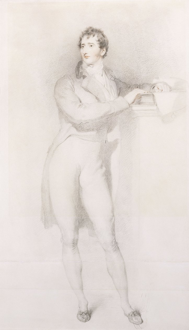 Ritratto di Sir Francis Burdett, Bart, piccolo a figura intera, in piedi accanto a un caminetto, c.1796 da Thomas Lawrence