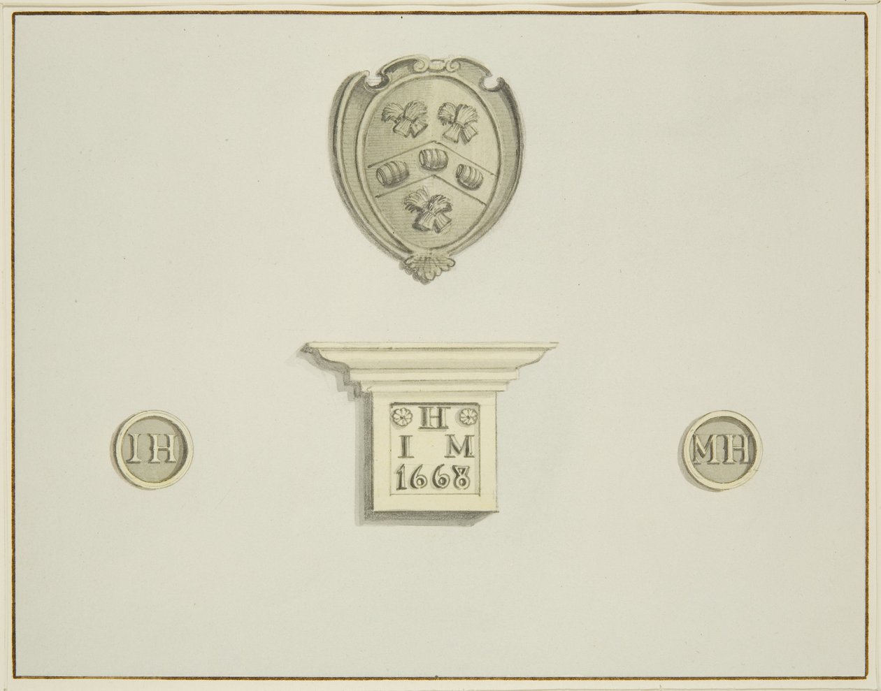 Stemmi dei birrai e altri dettagli, sul camino di 13 Temple Street da Thomas Leeson the Elder Rowbotham