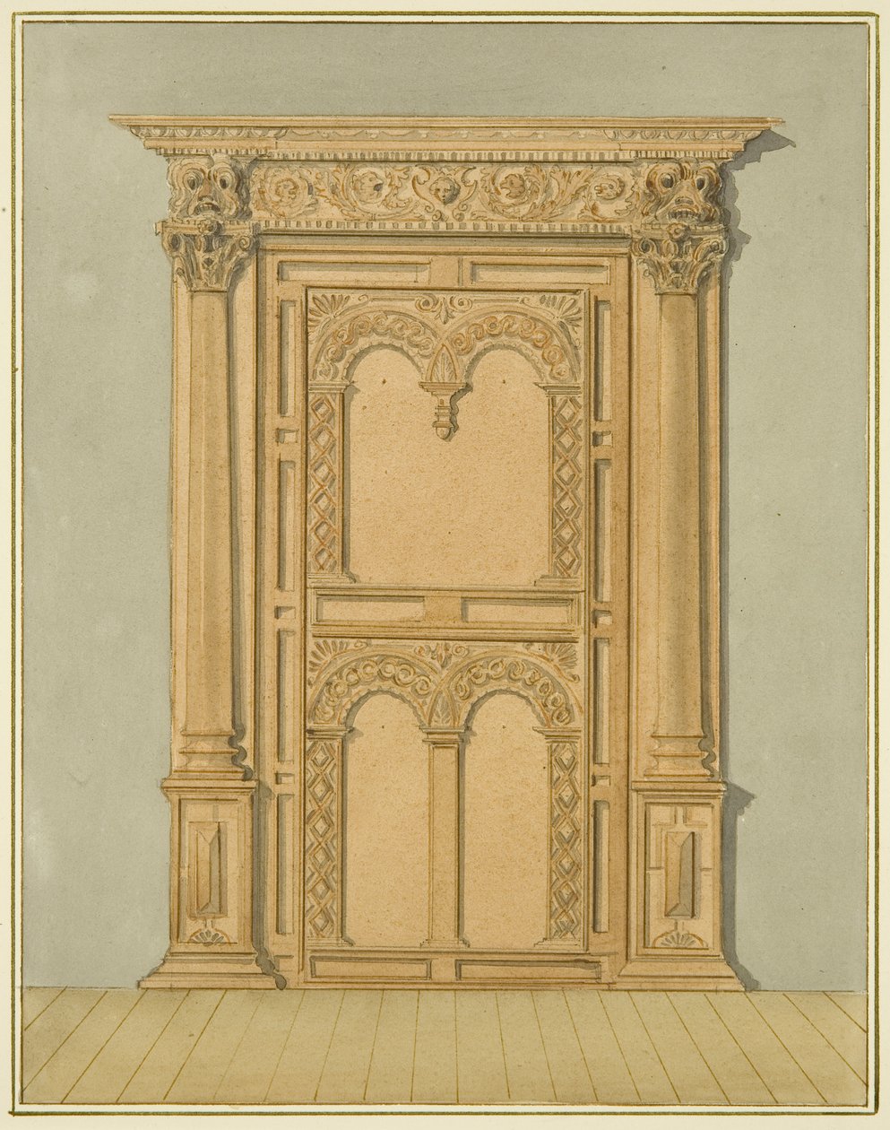 Portale intagliato in quercia, 6 Redcliffe Street da Thomas Leeson the Elder Rowbotham