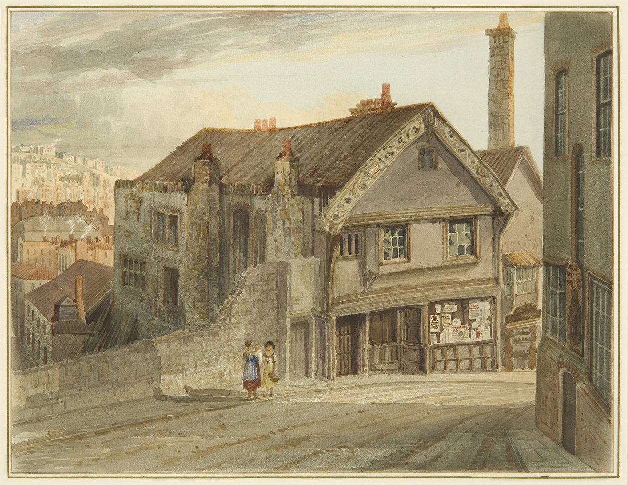 Via del Mulino del Castello, sotto la Newgate, con la casa di Robert Adams da Thomas Leeson the Elder Rowbotham