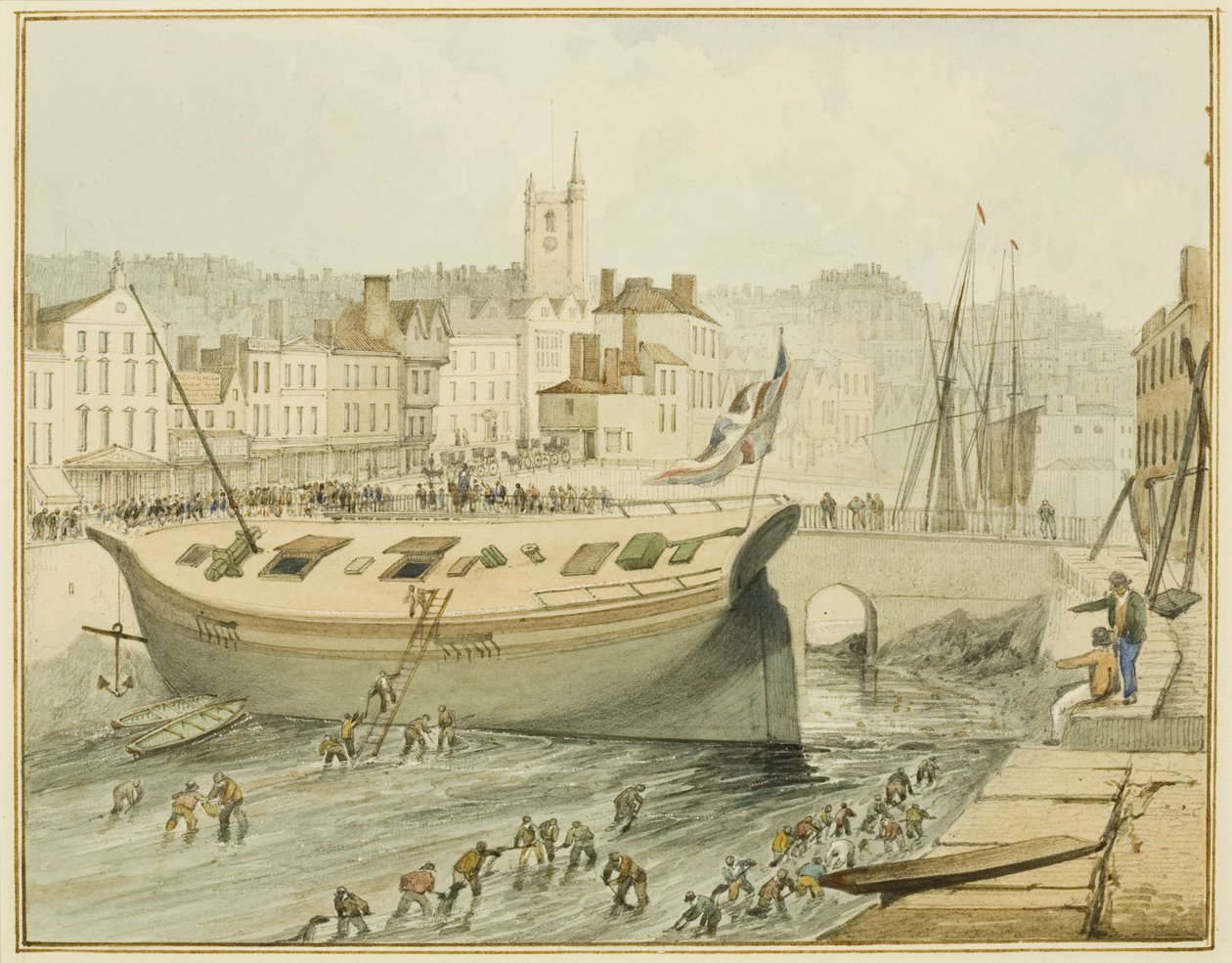 Pulizia del porto galleggiante, 1828 da Thomas Leeson the Elder Rowbotham