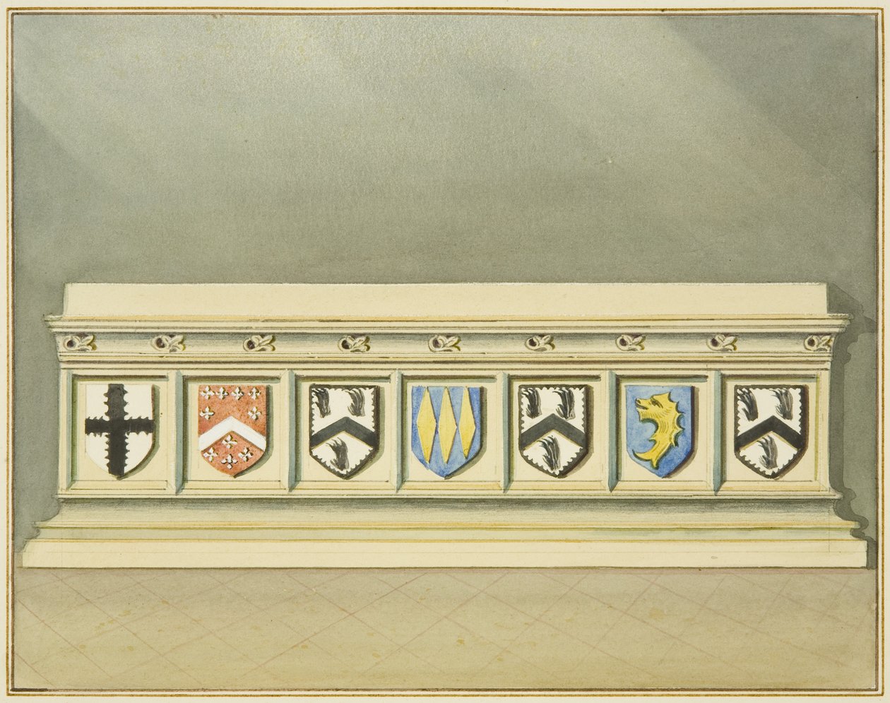 Stemma araldico sulla tomba di Walter Frampton nella Chiesa di San Giovanni da Thomas Leeson the Elder Rowbotham