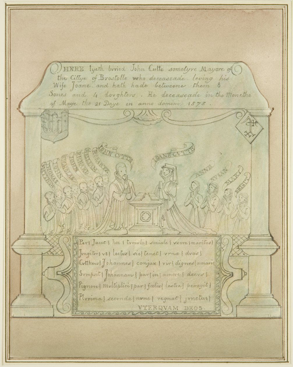 Tavoletta murale di John Cutte nella Chiesa di Burnett da Thomas Leeson the Elder Rowbotham
