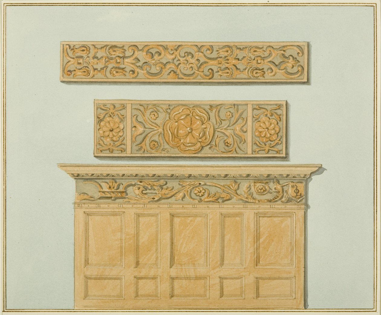 Parti dei Pannelli e del Friso, nella Langton Mansion, sul Retro da Thomas Leeson the Elder Rowbotham