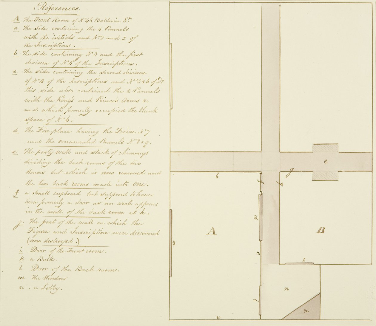 Piano del 46 di Baldwin Street da Thomas Leeson the Elder Rowbotham