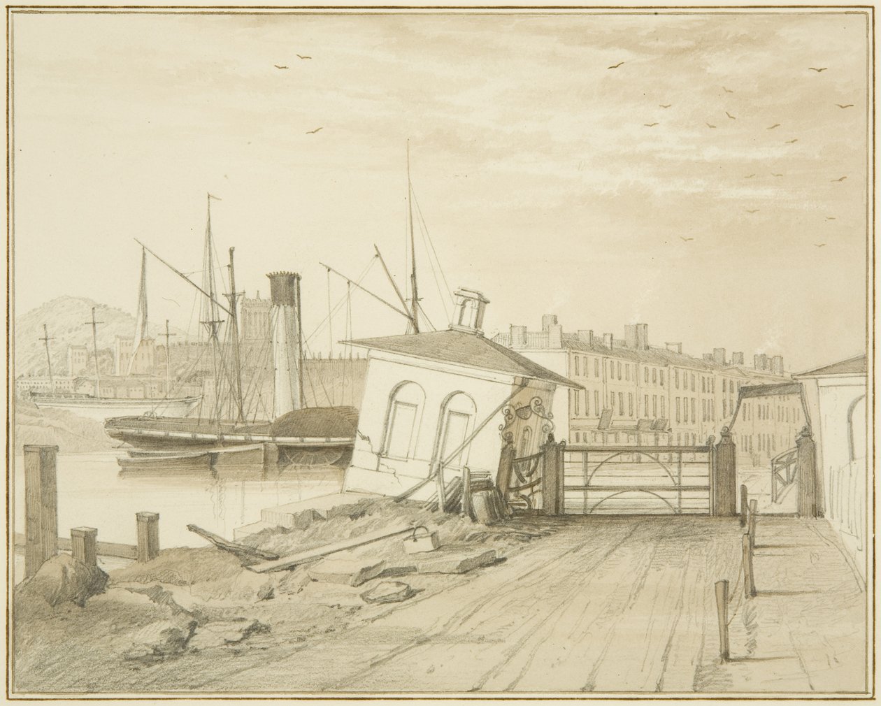 Cedimento della casa del pedaggio, sul ponte di Prince Street, 1828 da Thomas Leeson the Elder Rowbotham
