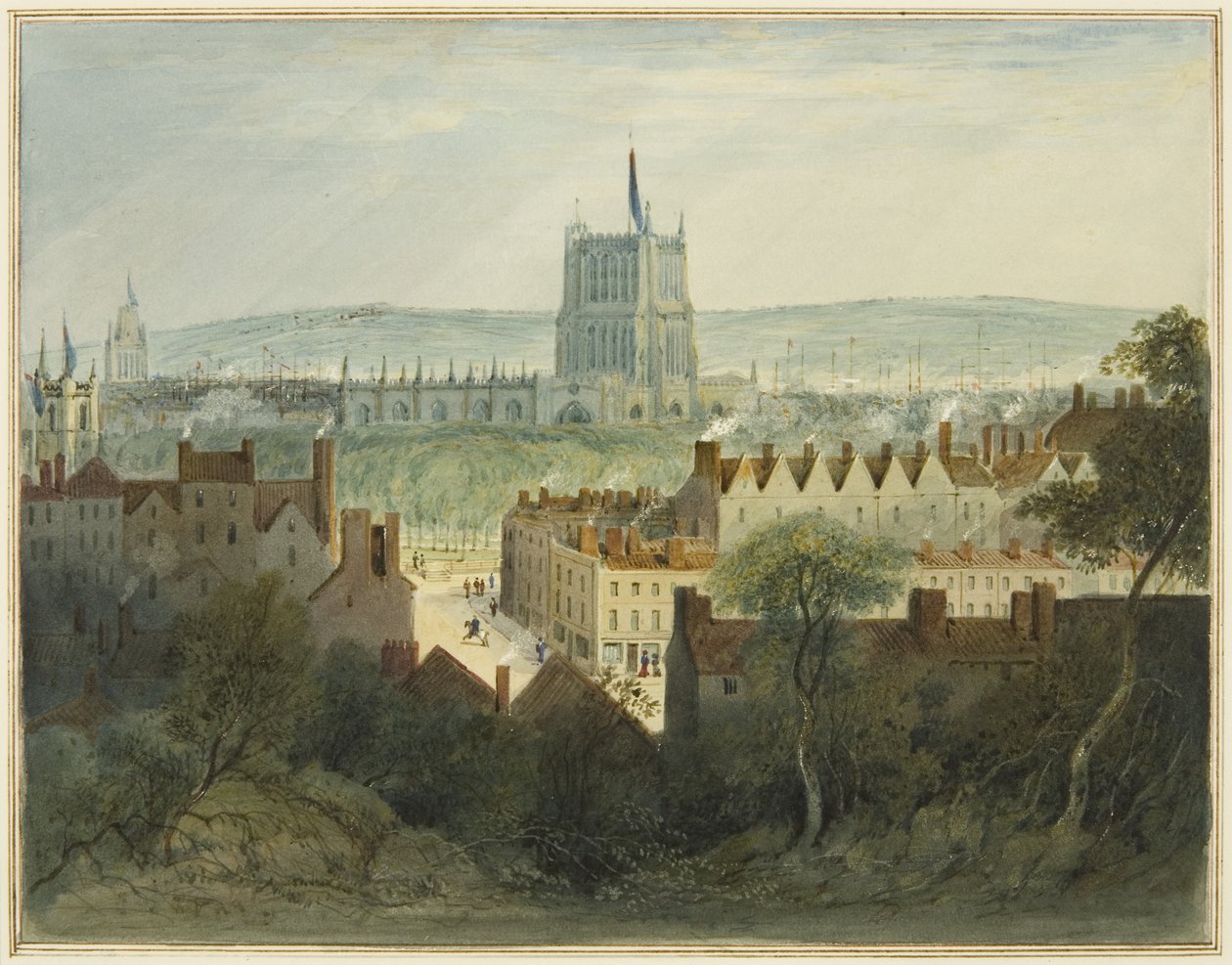 La Cattedrale, College Green e Via College da Thomas Leeson the Elder Rowbotham