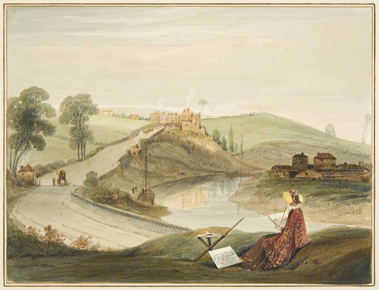 Totterdown e Pile Hill da Bath Road, mostrando il casello di Brislington (con una Miss Braikenridge? che disegna) da Thomas Leeson the Elder Rowbotham