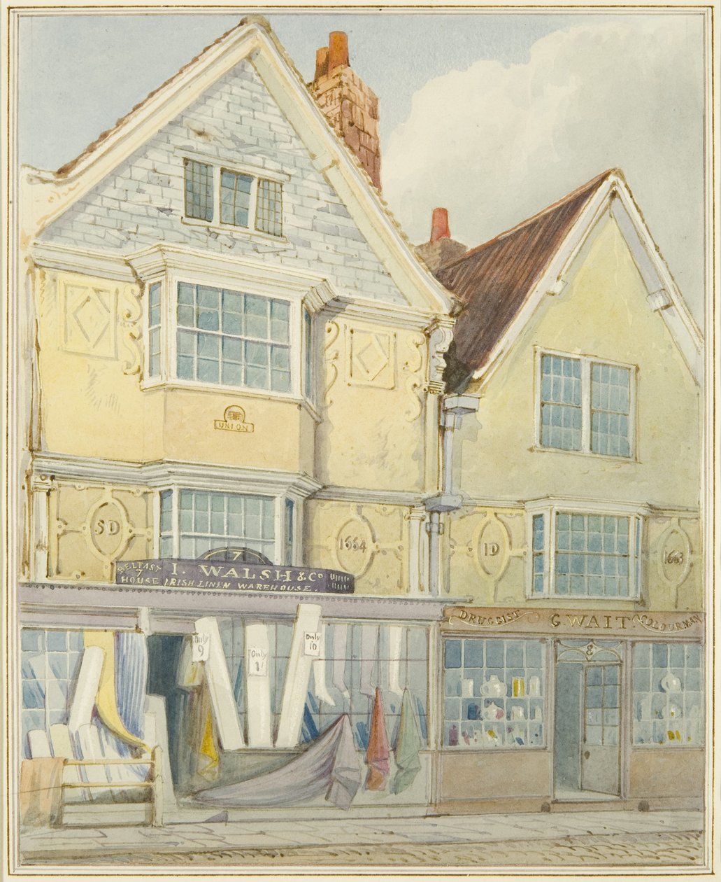 Due vecchie case sul lato nord di Castle Street da Thomas Leeson the Elder Rowbotham