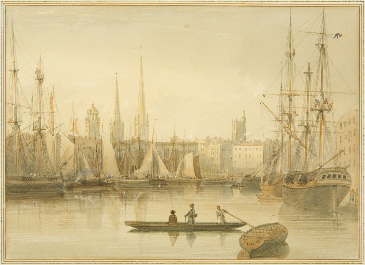 Vista del porto galleggiante da Redcliffe Back Ferry da Thomas Leeson the Elder Rowbotham