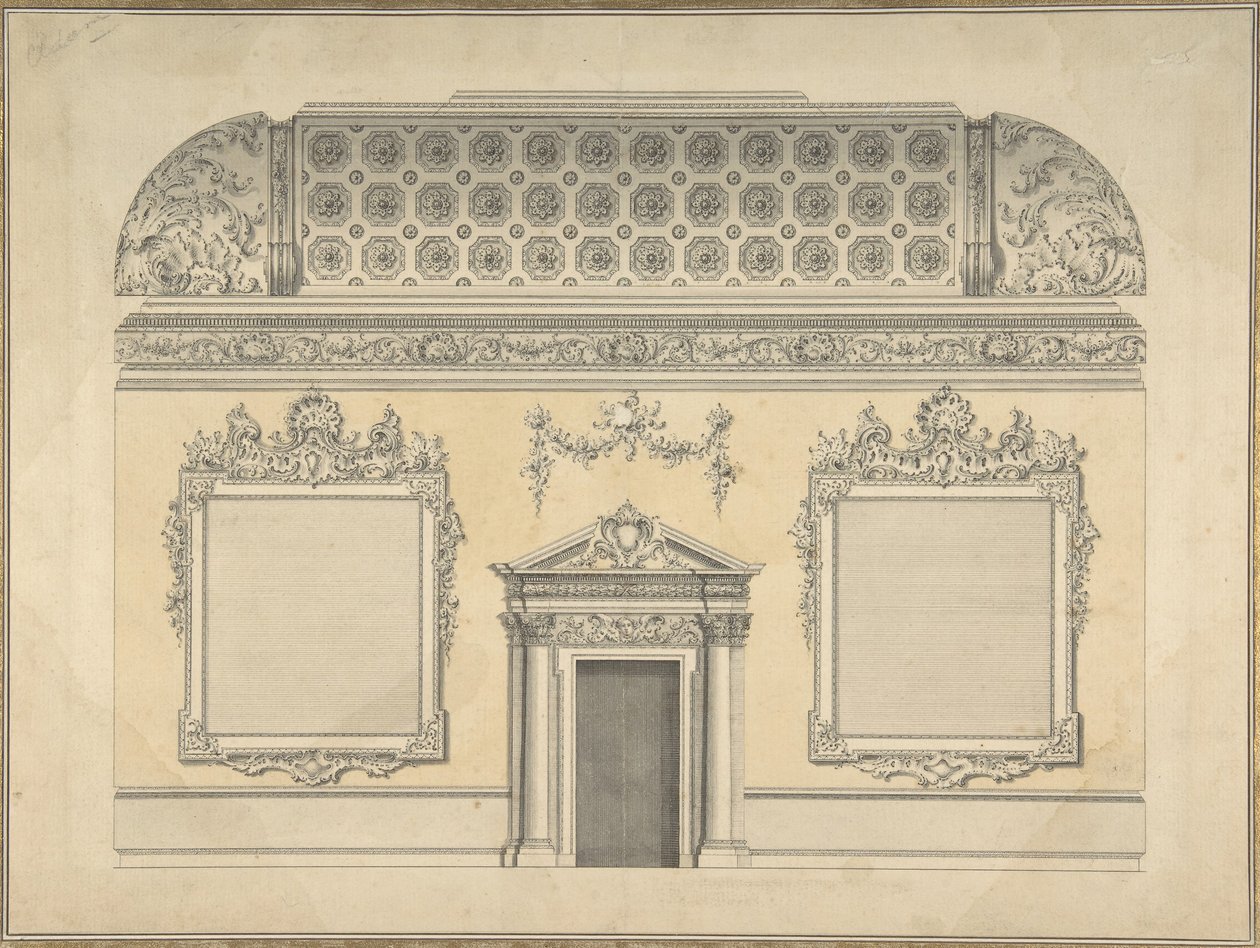 Progetto per una sezione di una stanza rococò, con un soffitto a volta e ornamenti corinzi da Thomas Lightoler.