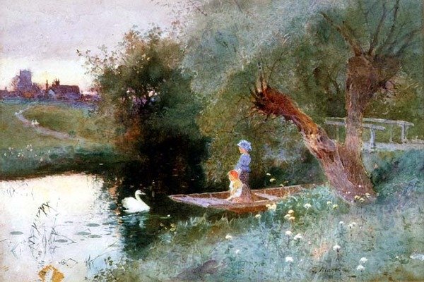 Bambini in una barca alla sera da Thomas Mackay