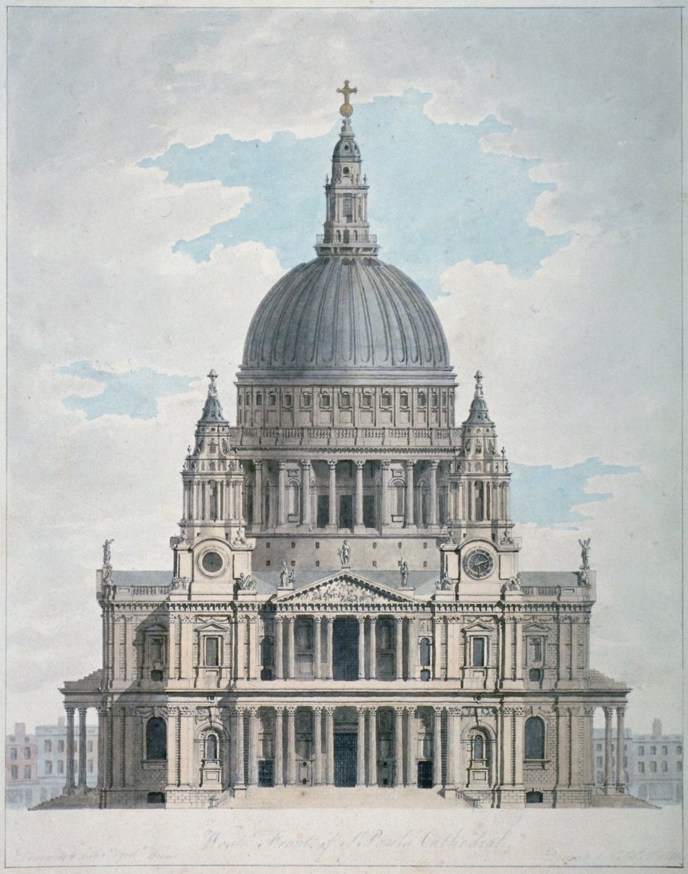 Facciata ovest della Cattedrale di St Paul, Città di Londra, 1780 da Thomas Malton II