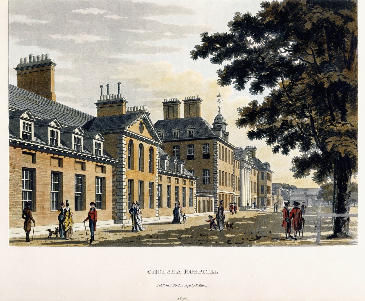 Ospedale di Chelsea, da "Un tour pittoresco attraverso le città di Londra e Westminster illustrato", 1792-1801 da Thomas Malton Jnr.
