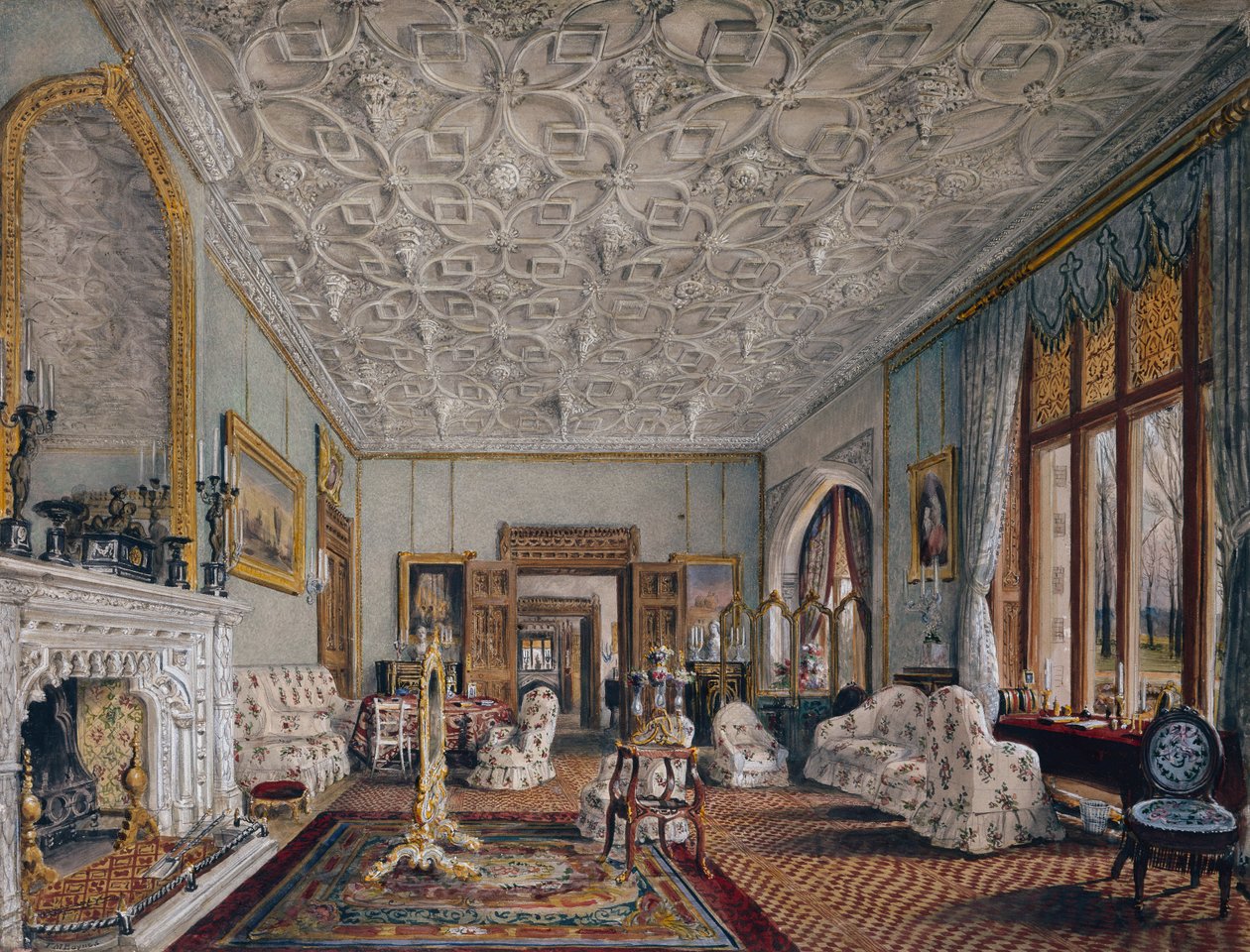 Salotto in stile gotico, c.1850 da Thomas Mann Baynes