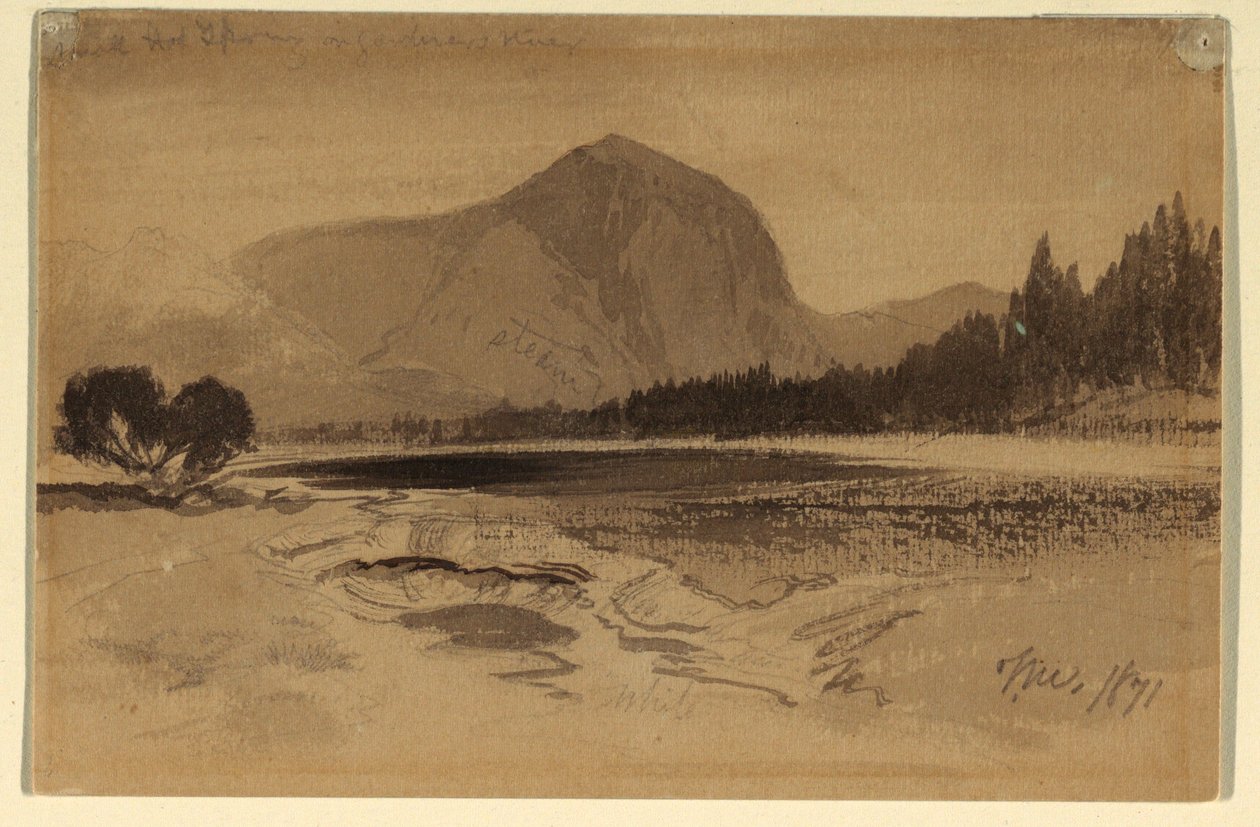 Disegno, Sorgente calda sul fiume Gardener, 1871 da Thomas Moran