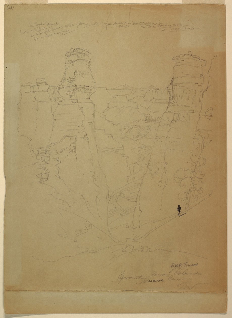 Disegno, Torri di roccia nel Canyon Muave [Muav], Colorado, 1873 da Thomas Moran