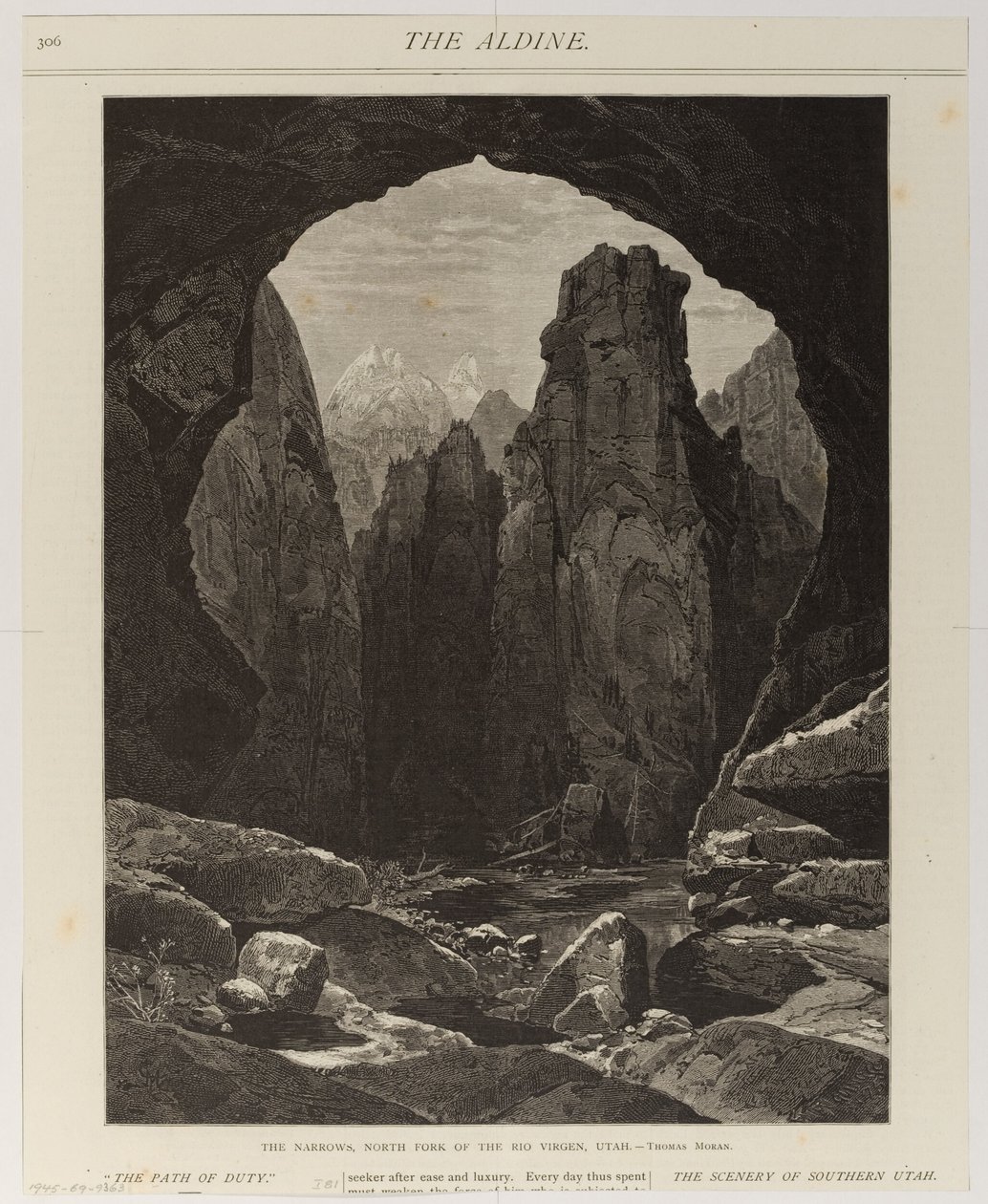 Lo stretto, ramo settentrionale del Rio Virgen, Utah da Thomas Moran