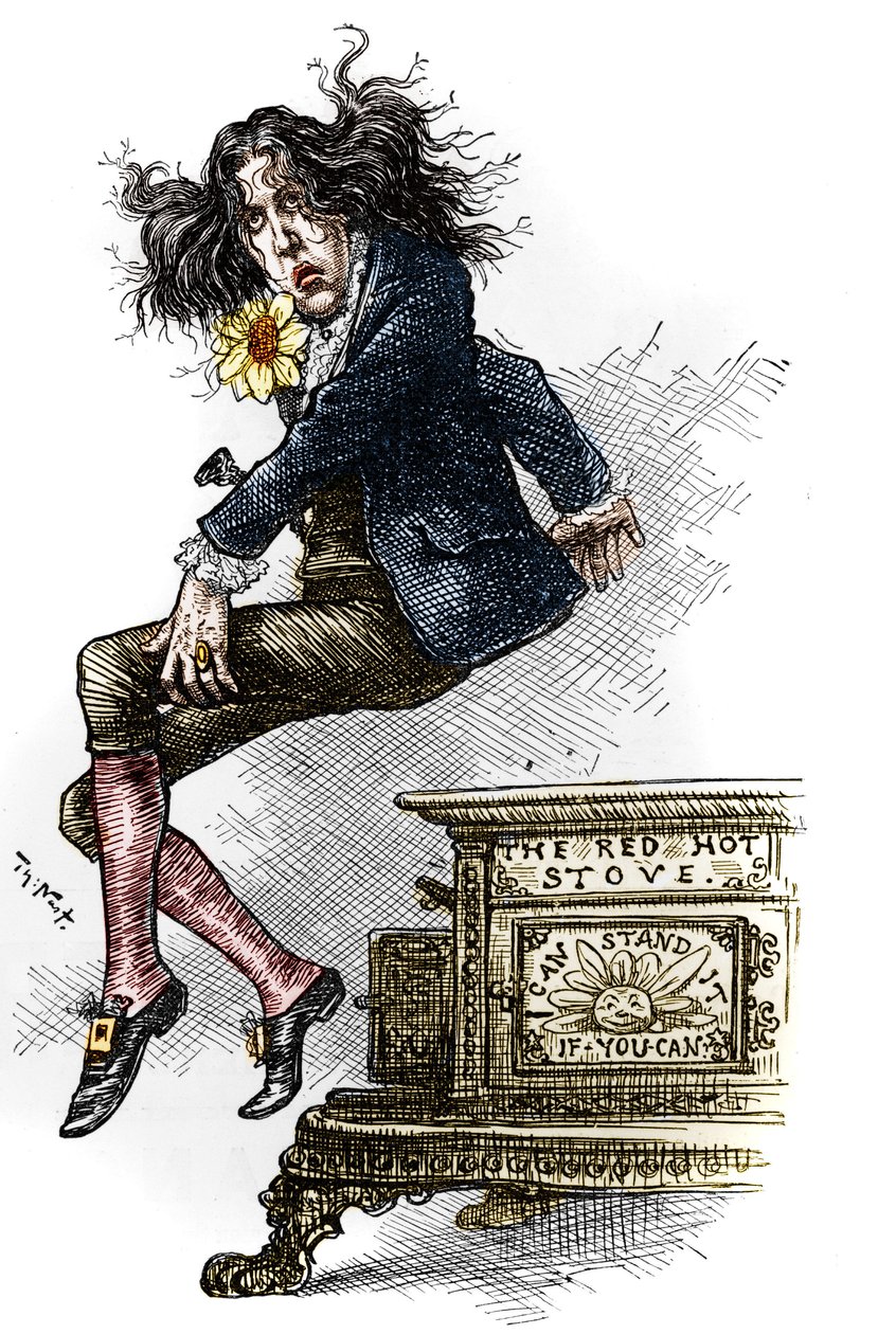 Caricatura di Oscar Wilde (1854-1900), vestito da dandy, realizzata durante il suo viaggio negli Stati Uniti nel 1882. Disegno di Thomas Nast (1840-1902) in 