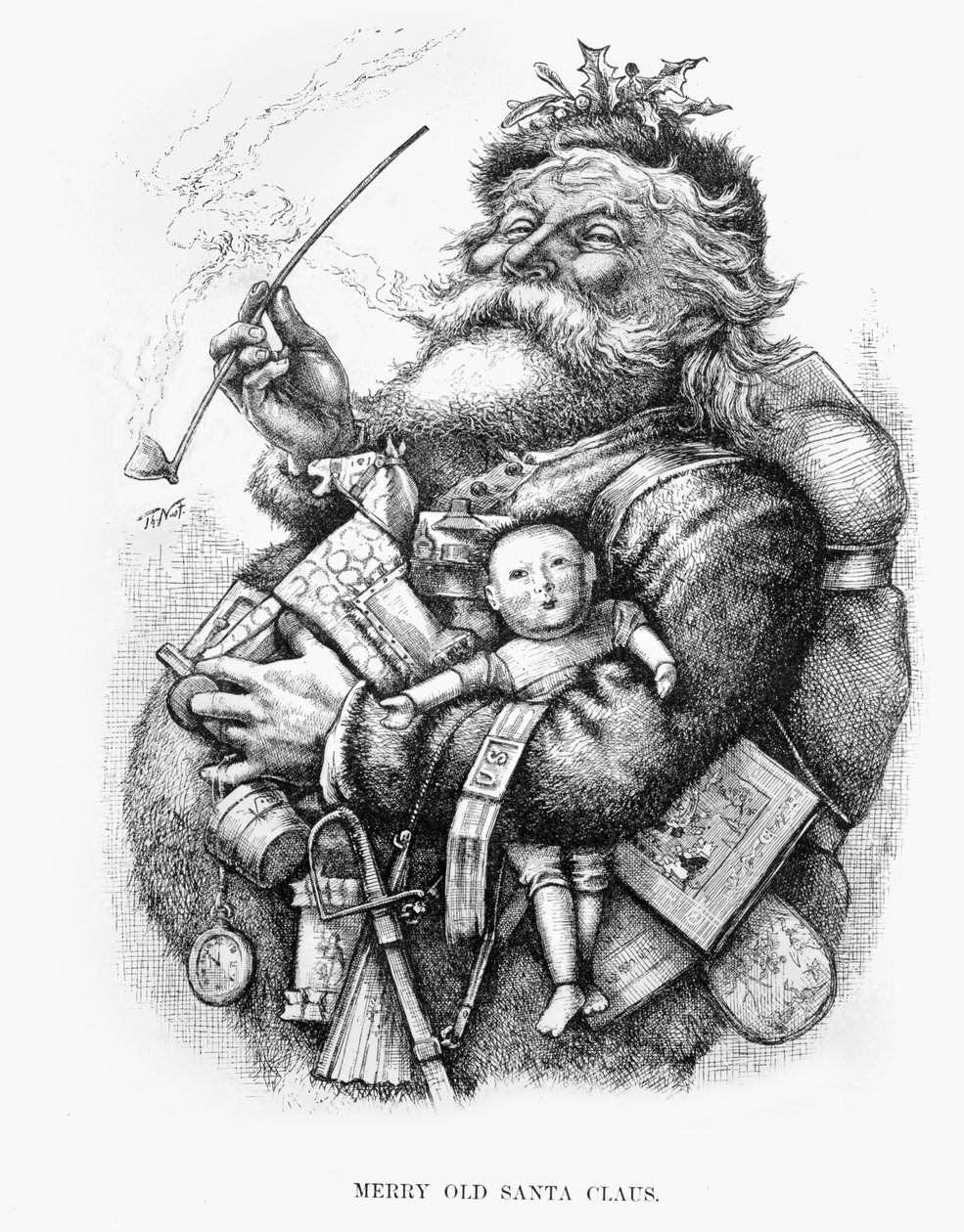 Vecchio Babbo Natale allegro, inciso dall