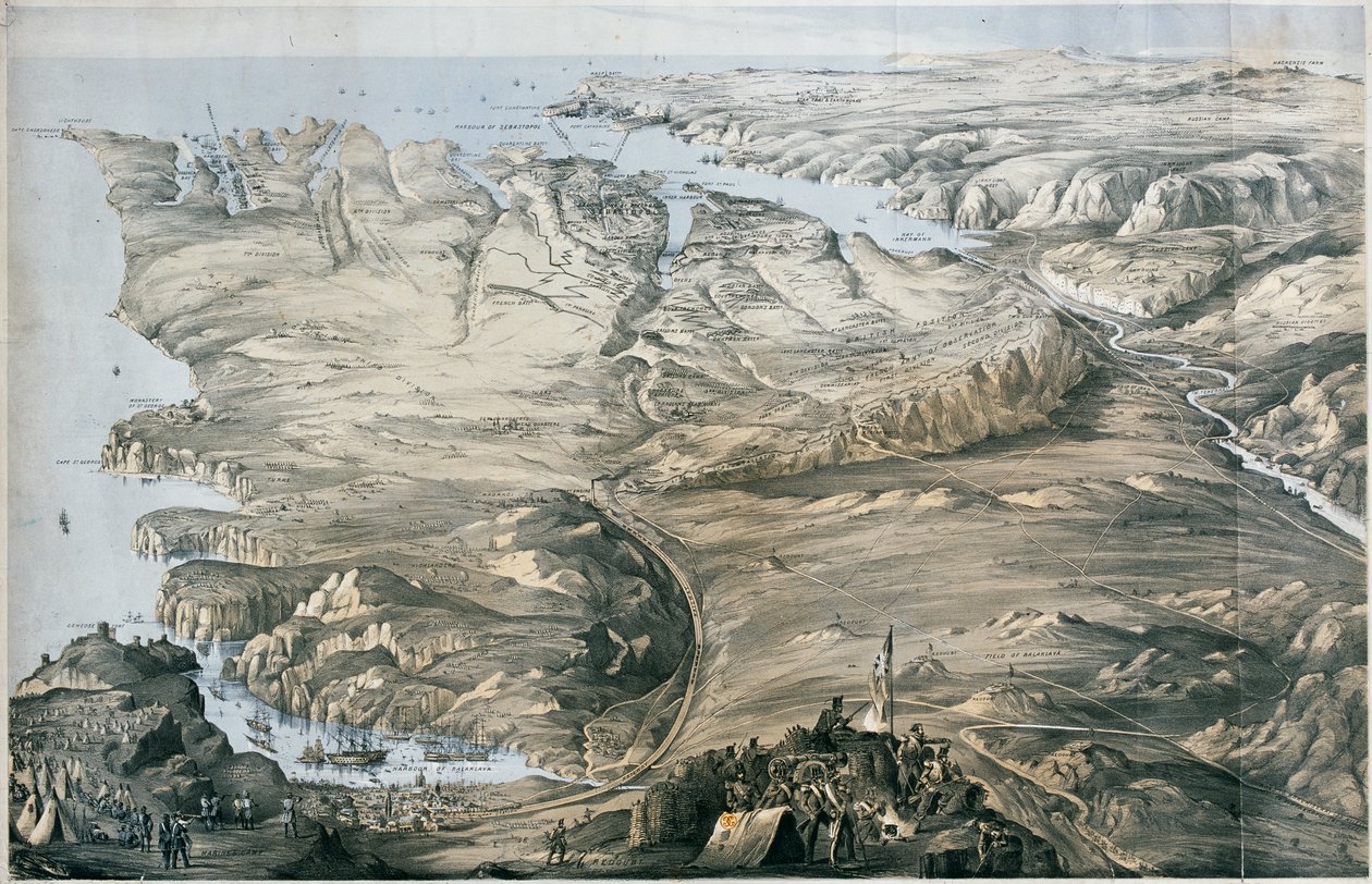 Veduta panoramica delle trincee degli eserciti alleati di Inghilterra e Francia prima di Sebastopoli da Thomas Packer