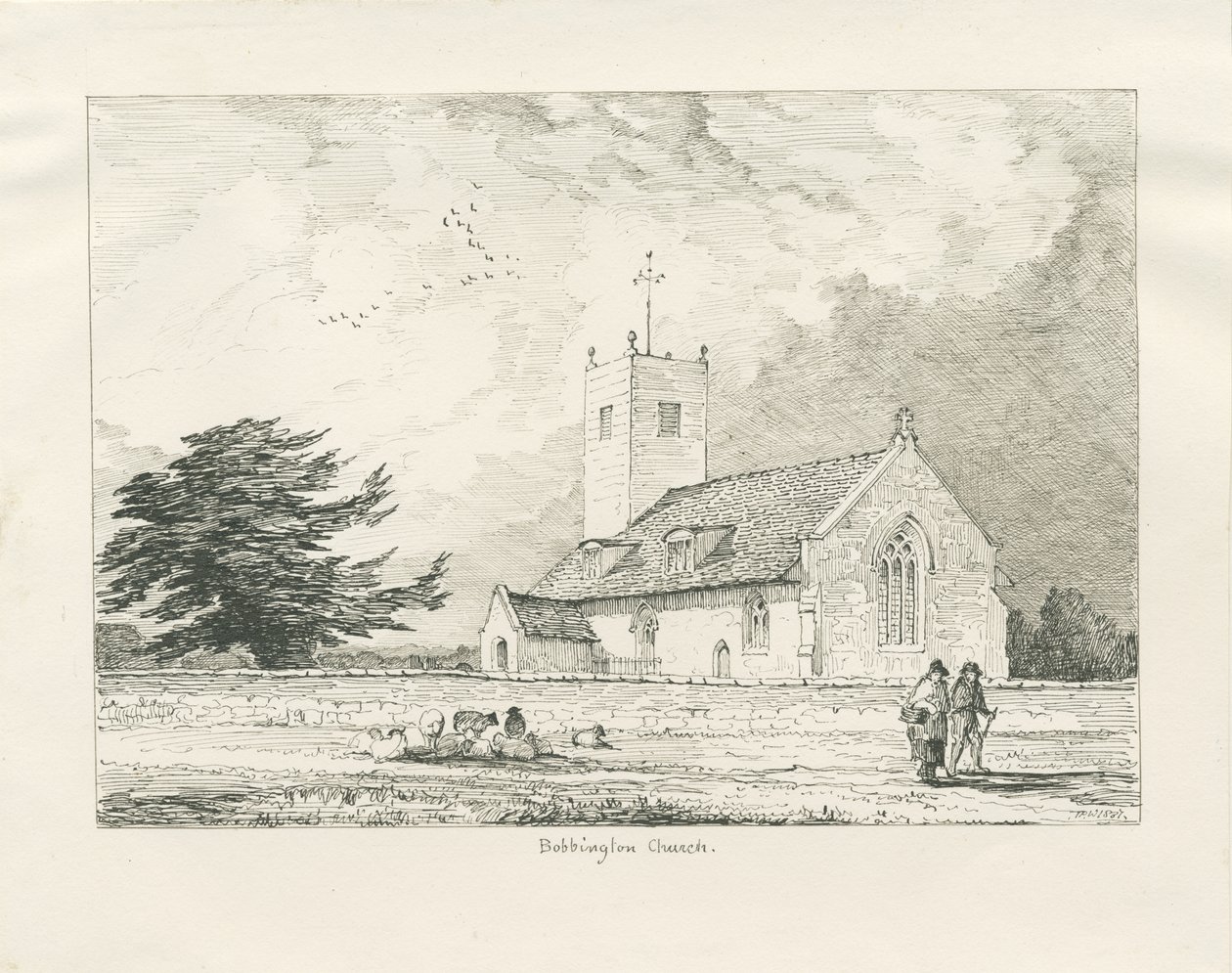 Chiesa di Bobbington: disegno a penna, 1837 da Thomas Peploe Wood