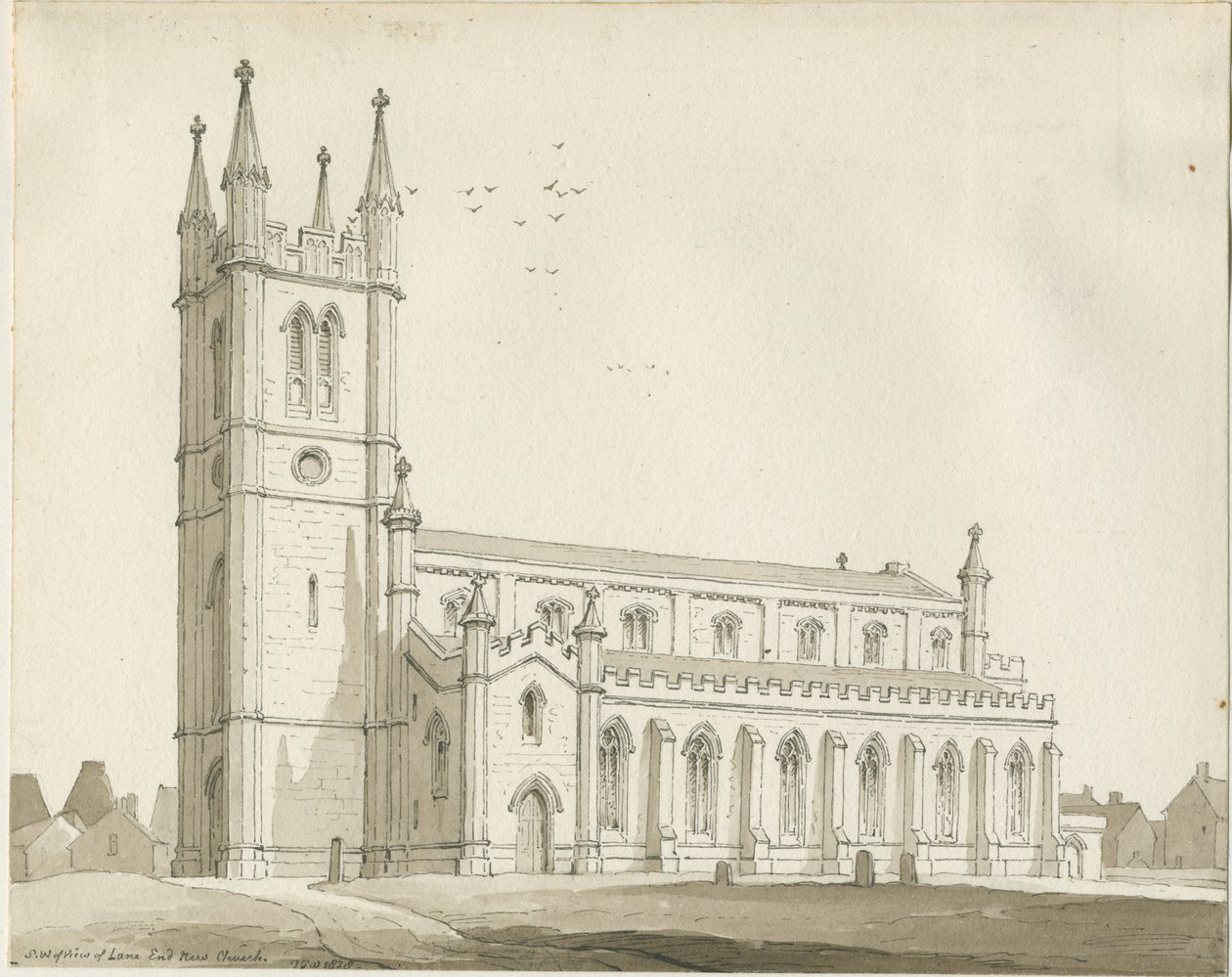 Lane End - Nuova chiesa: disegno a seppia da Thomas Peploe Wood