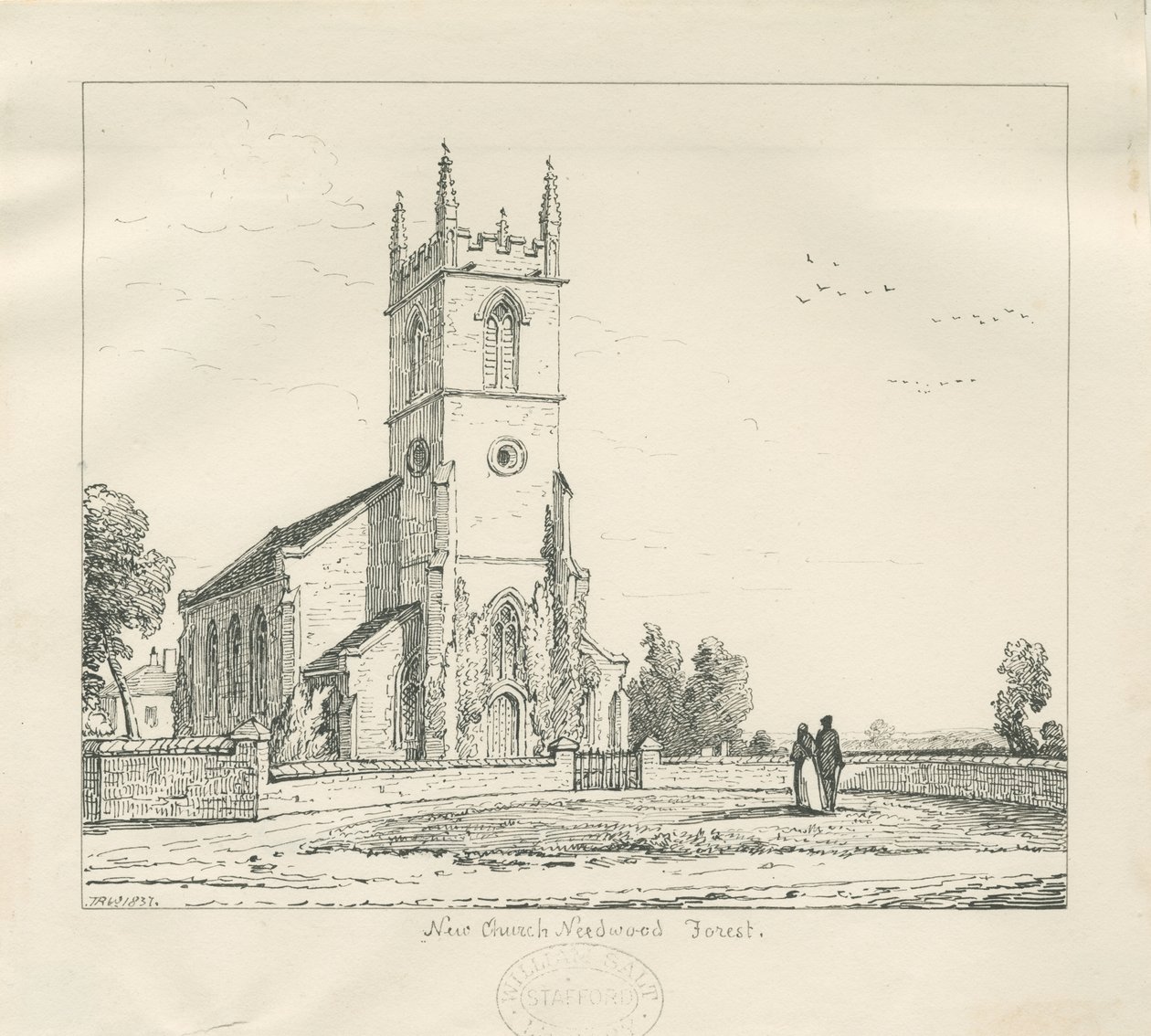 Needwood - "Nuova chiesa" (disegno a penna, 1837) da Thomas Peploe Wood