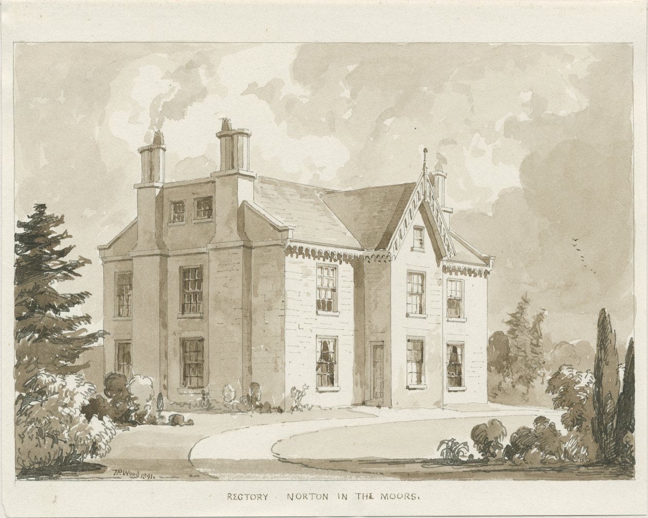 Rettorato di Norton-in-the-Moors: disegno a seppia da Thomas Peploe Wood