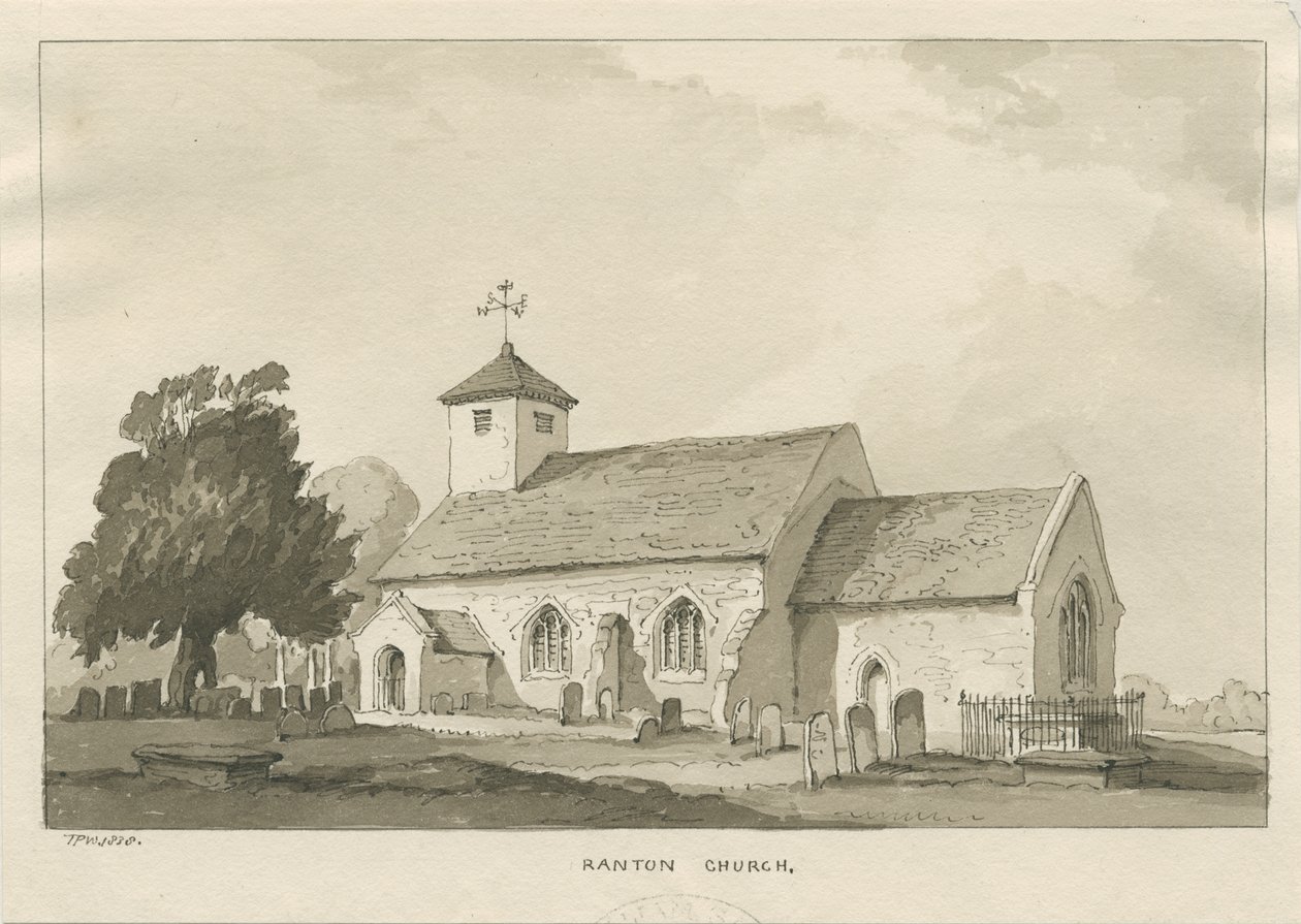 Chiesa di Ranton: disegno a seppia da Thomas Peploe Wood