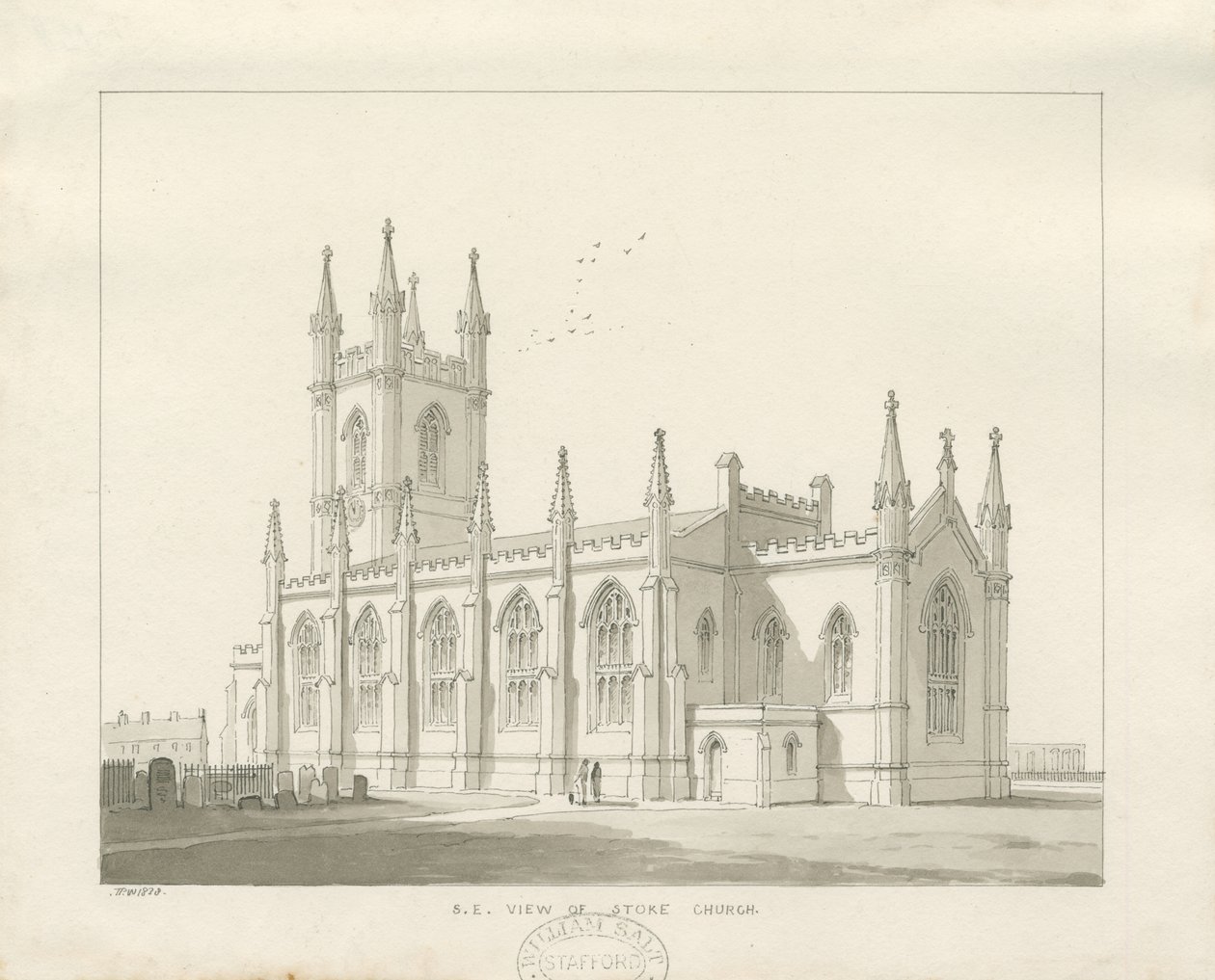 Chiesa di Stoke-upon-Trent [Nuova]: disegno a seppia da Thomas Peploe Wood