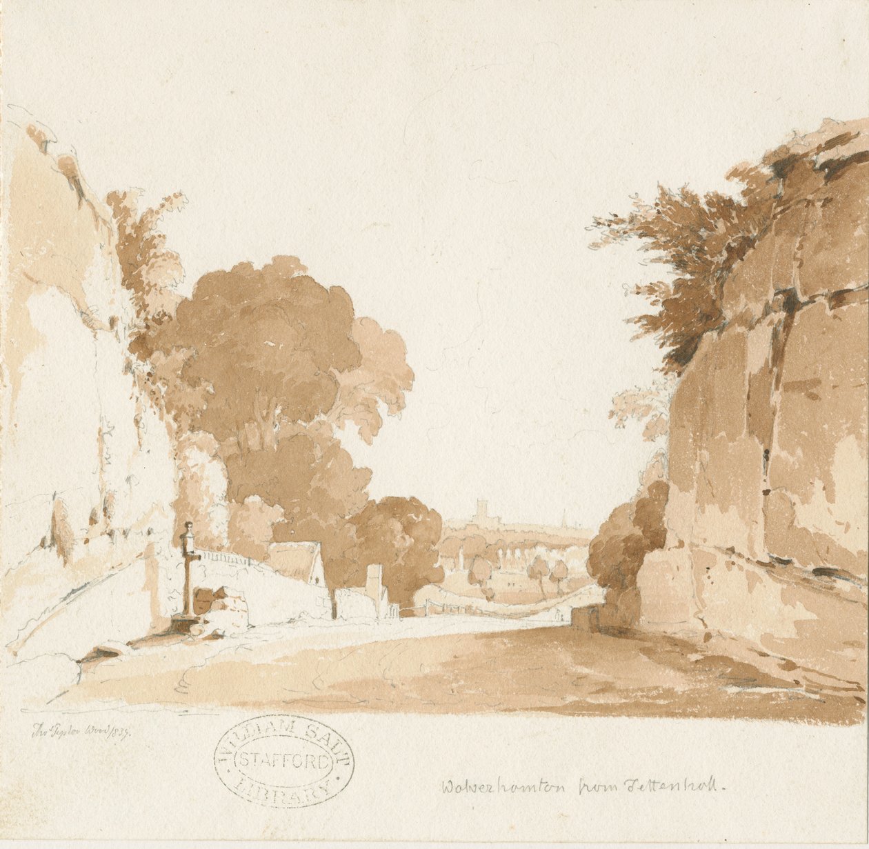 Wolverhampton - Vista distante da Tettenhall: disegno seppia, 1837 da Thomas Peploe Wood