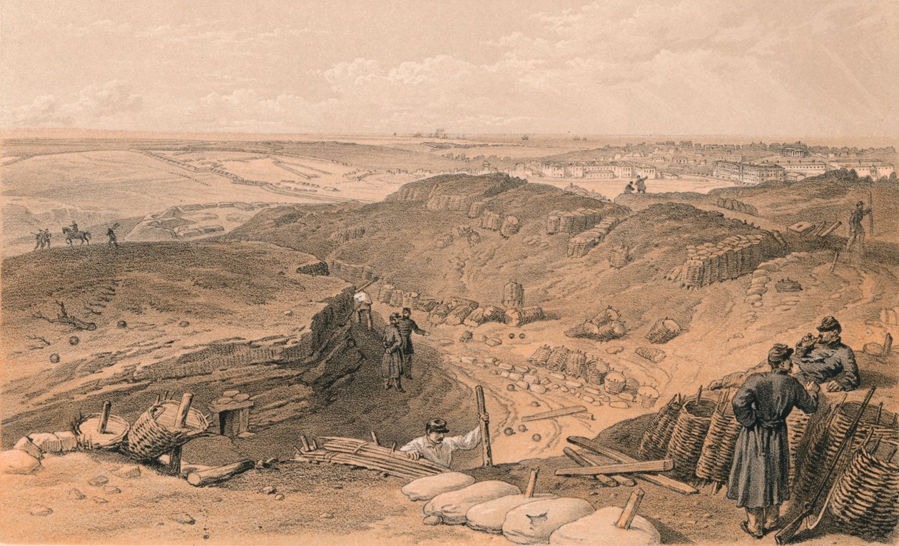 Fossato del Malakoff, Batteria Gervais, e retro del Redan, 1856 da Thomas Picken