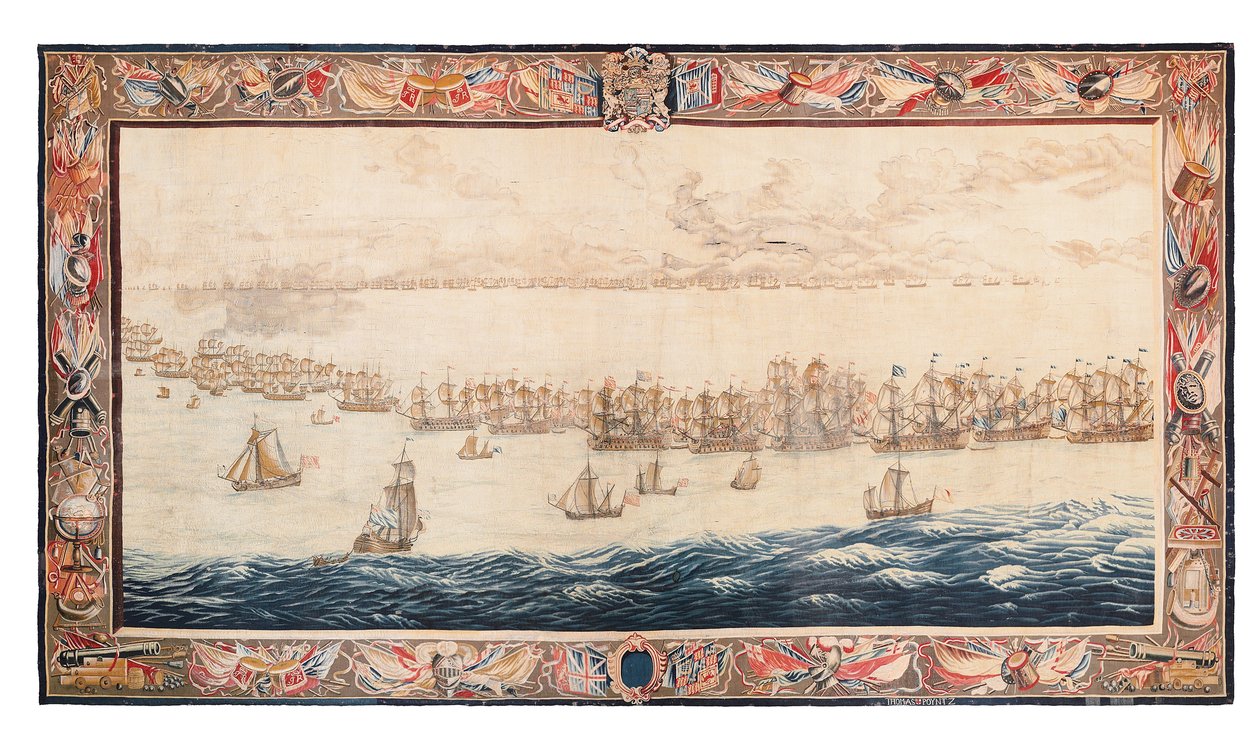 Arazzo storico della battaglia di Solebay, Mortlake, disegni attribuiti a William van de Velde, circa 1688 da Thomas Poyntz
