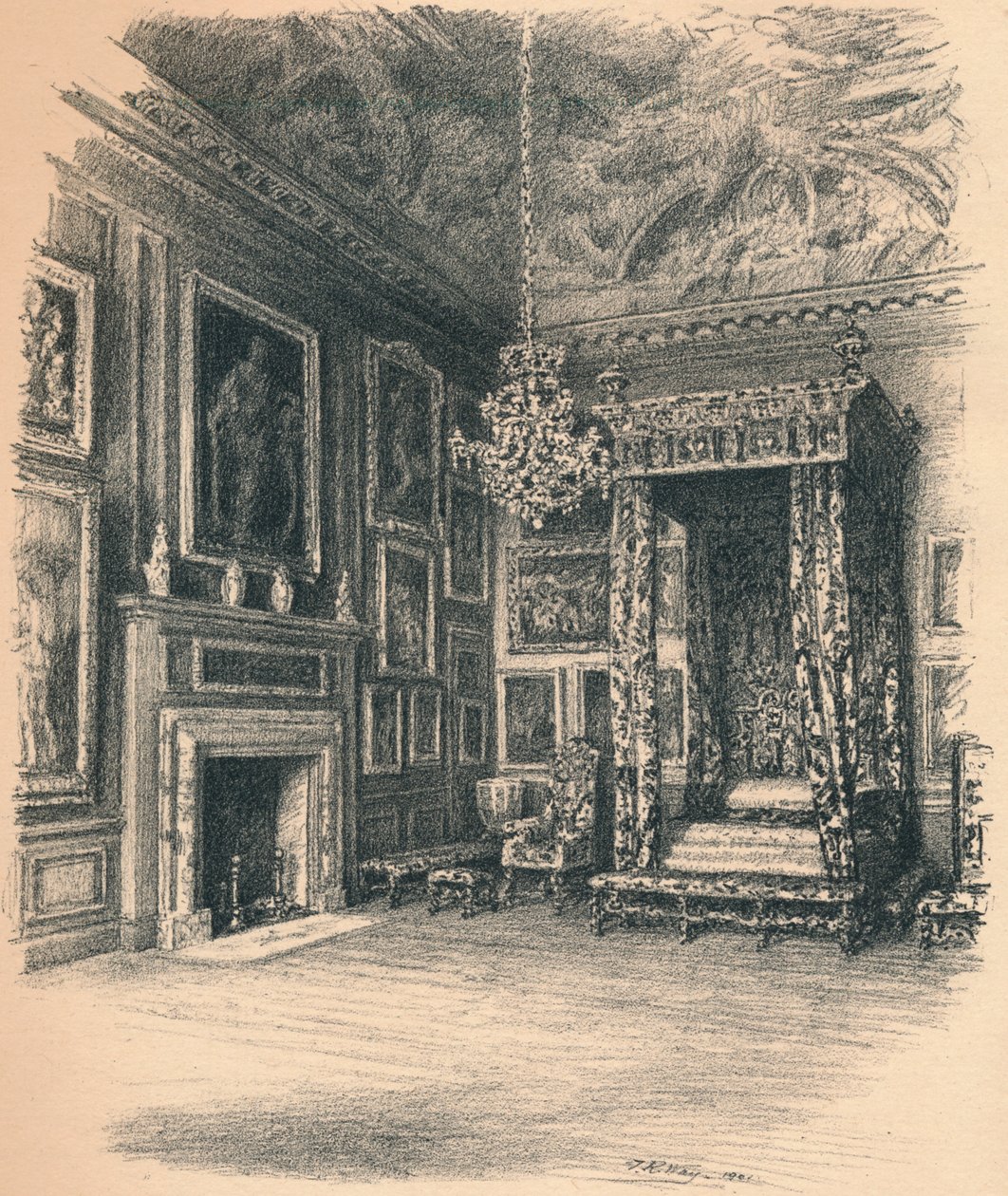 Camera da letto della regina Anna, Hampton Court Palace, 1902 da Thomas Robert Way