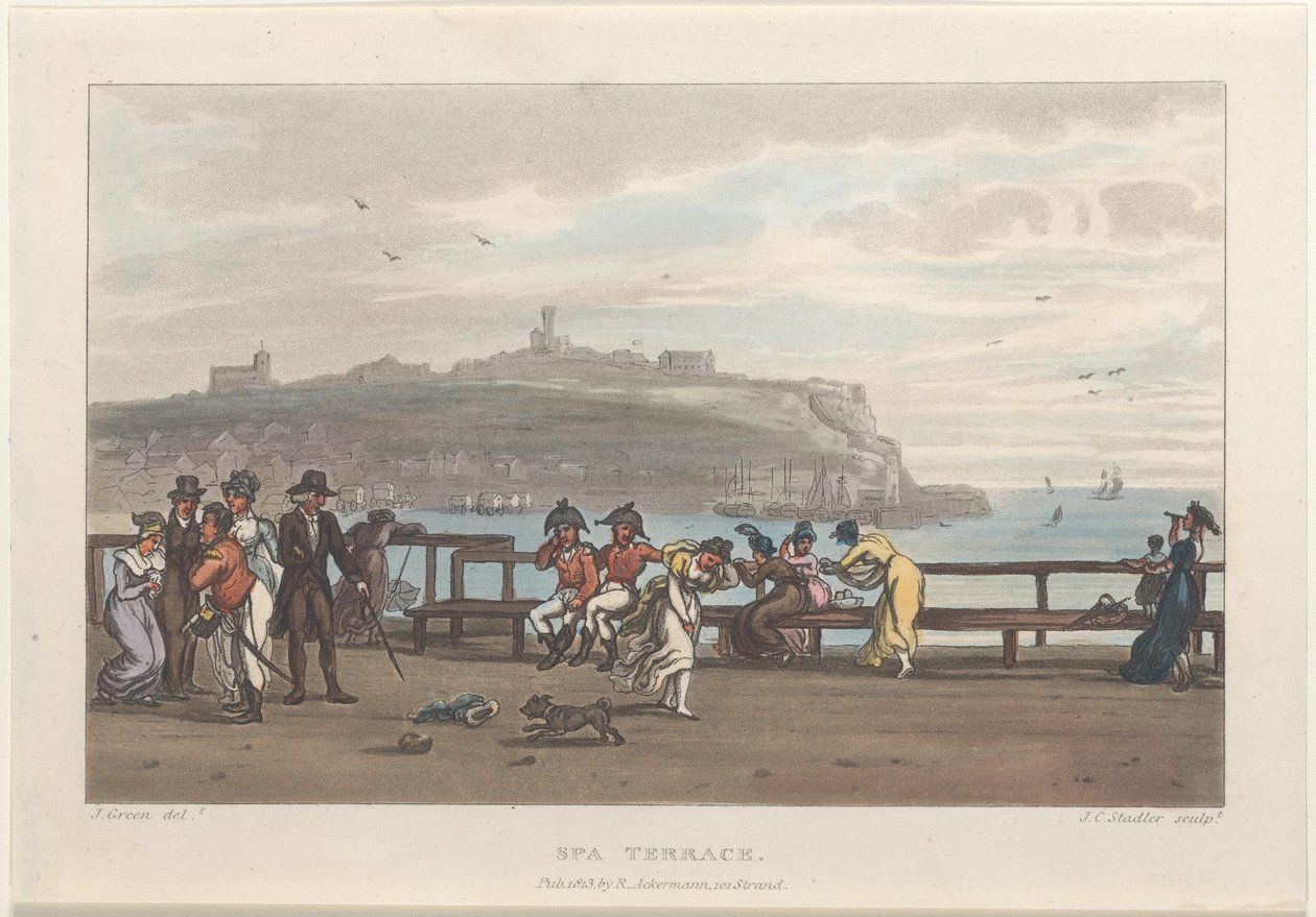 Terrazza della spa, da Schizzi poetici di Scarborough, 1813 da Thomas Rowlandson, Joseph Constantine Stadler, J. Bluck