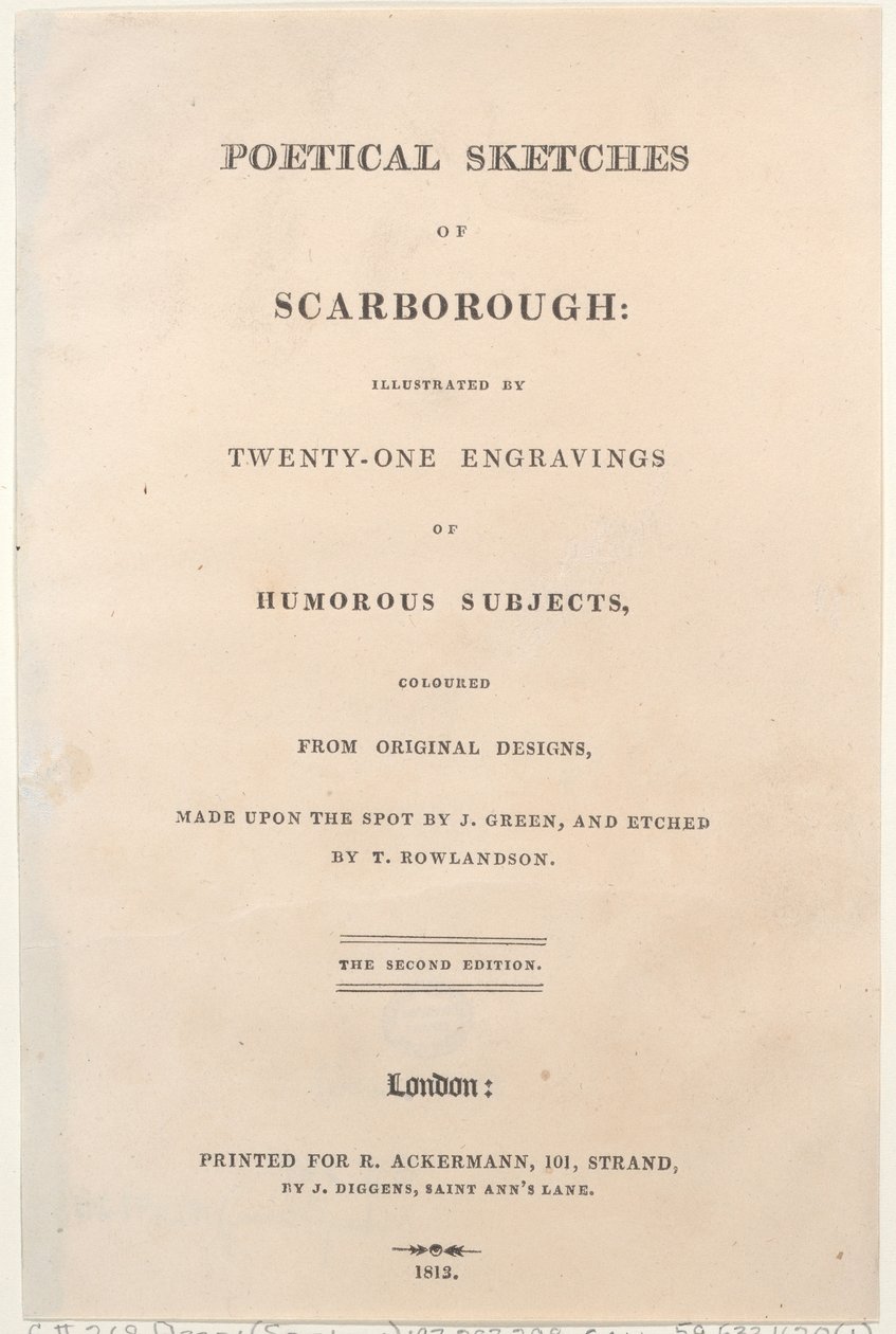 Pagina del titolo, da Poetical Sketches of Scarborough, 1813 da Thomas Rowlandson, Joseph Constantine Stadler, J. Bluck