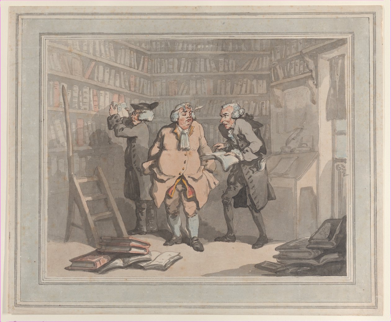 Libraio e autore, Creatori: Thomas Rowlandson, Samuel Alken da Thomas Rowlandson, Samuel Alken