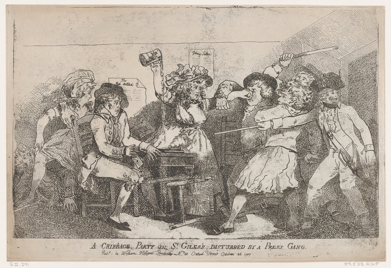 Una Partita di Cribbage a St. Giles Interrotta da una Squadra di Reclutamento da Thomas Rowlandson