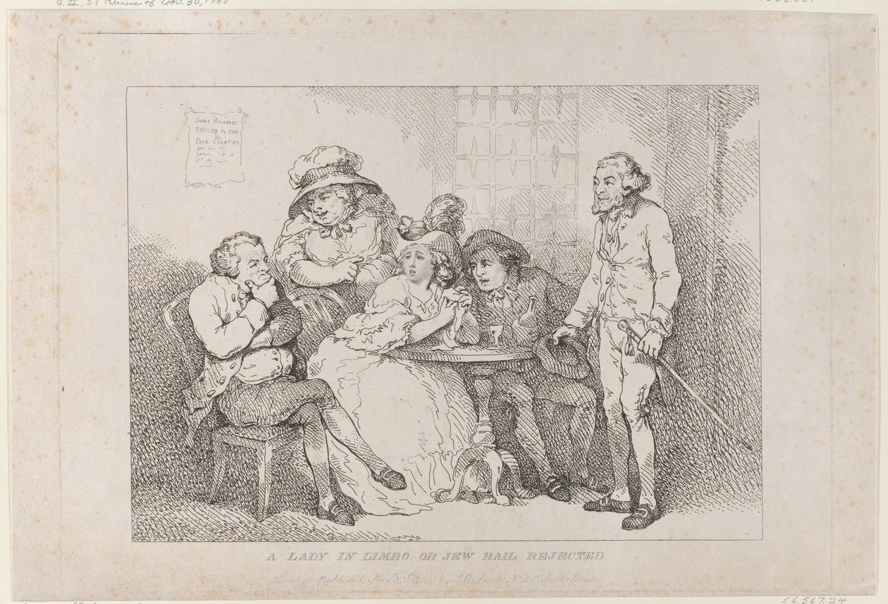 Una donna in un limbo, ovvero: richiesta di libertà provvisoria per un ebreo respinta da Thomas Rowlandson
