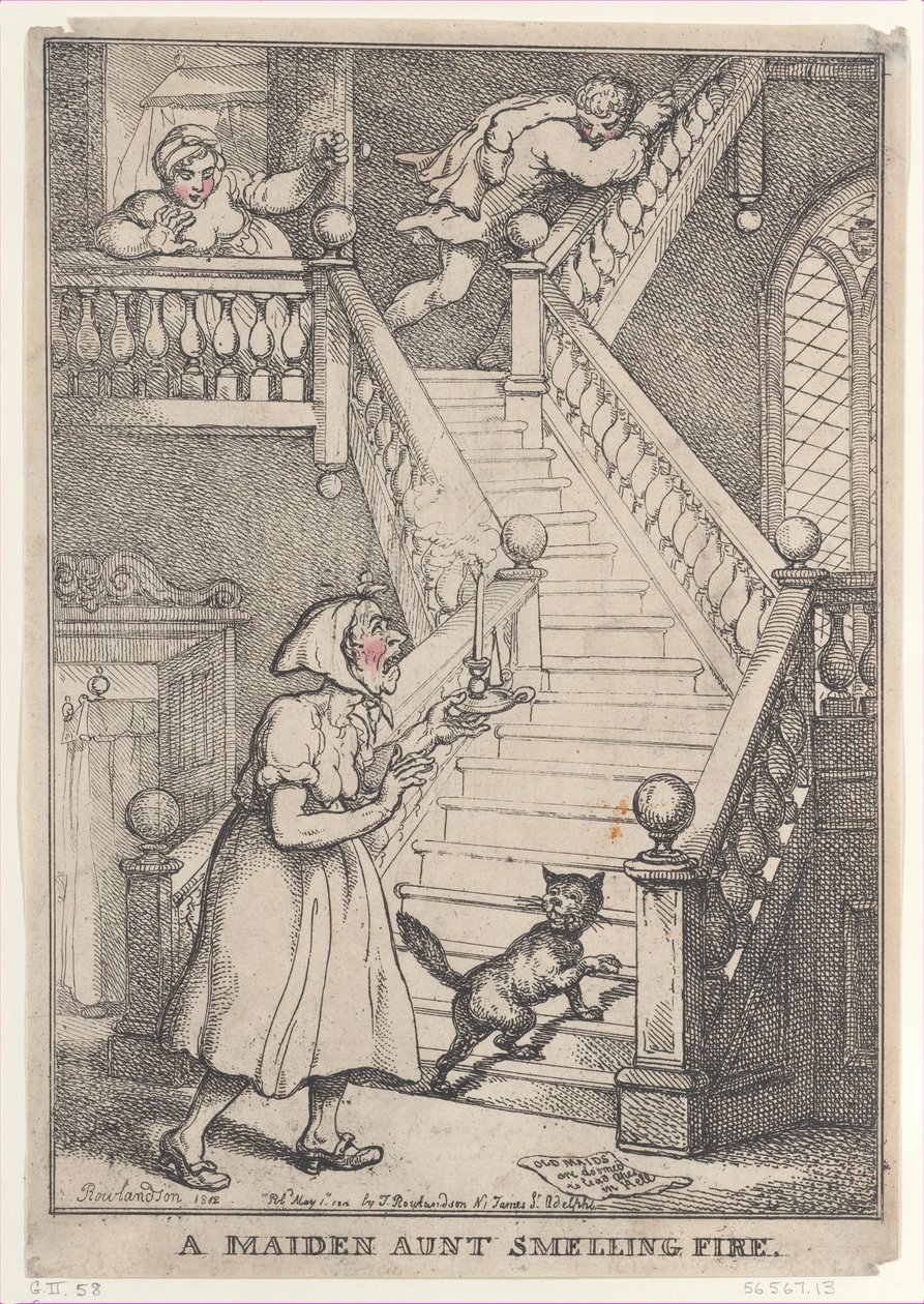 Una zia nubile che sente odore di fuoco, [1 maggio 1806], ripubblicato 1 maggio 1812 da Thomas Rowlandson