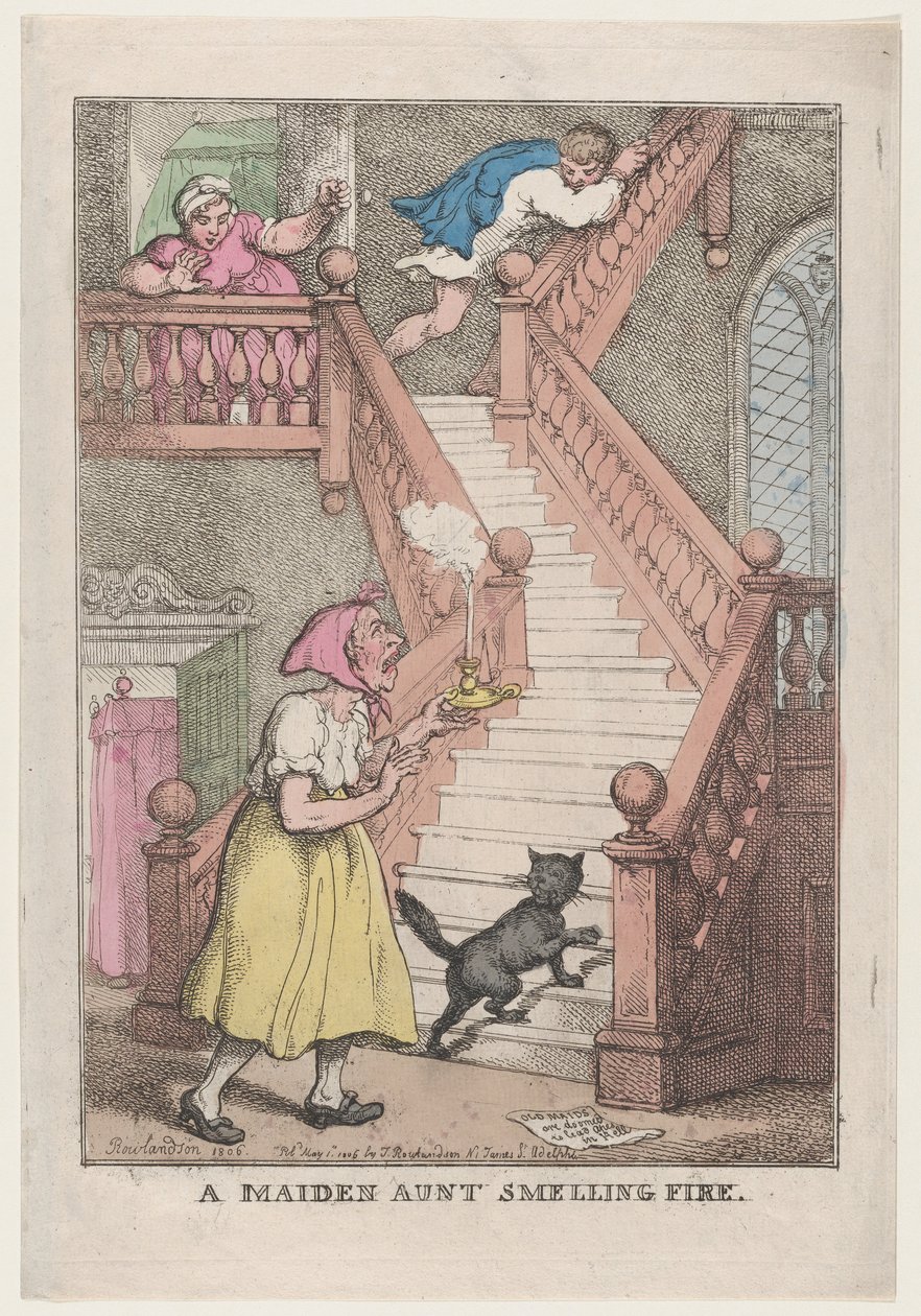 Una zia nubile che sente odore di fuoco, 4 maggio 1806 da Thomas Rowlandson