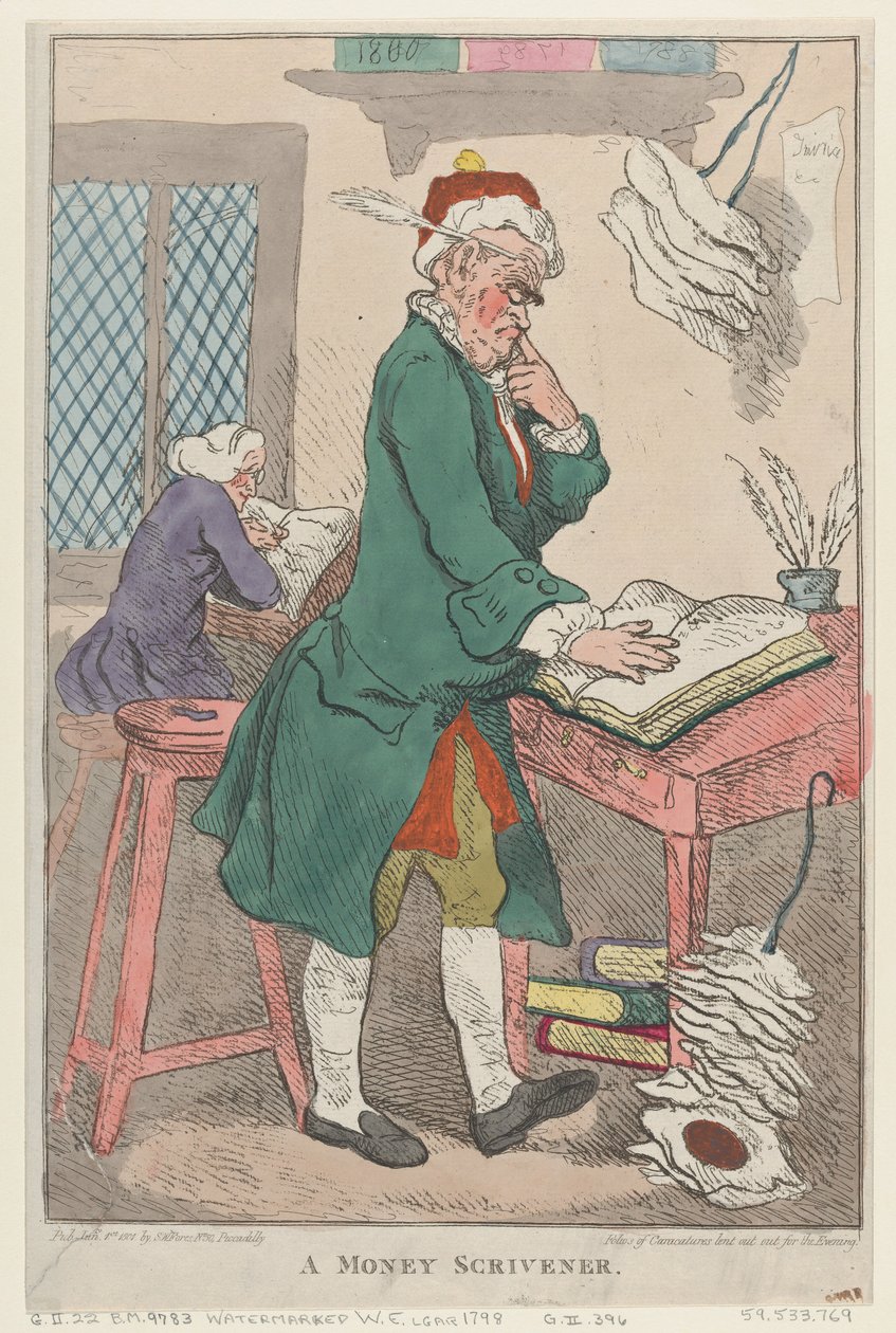 Un scrivano di denaro da Thomas Rowlandson