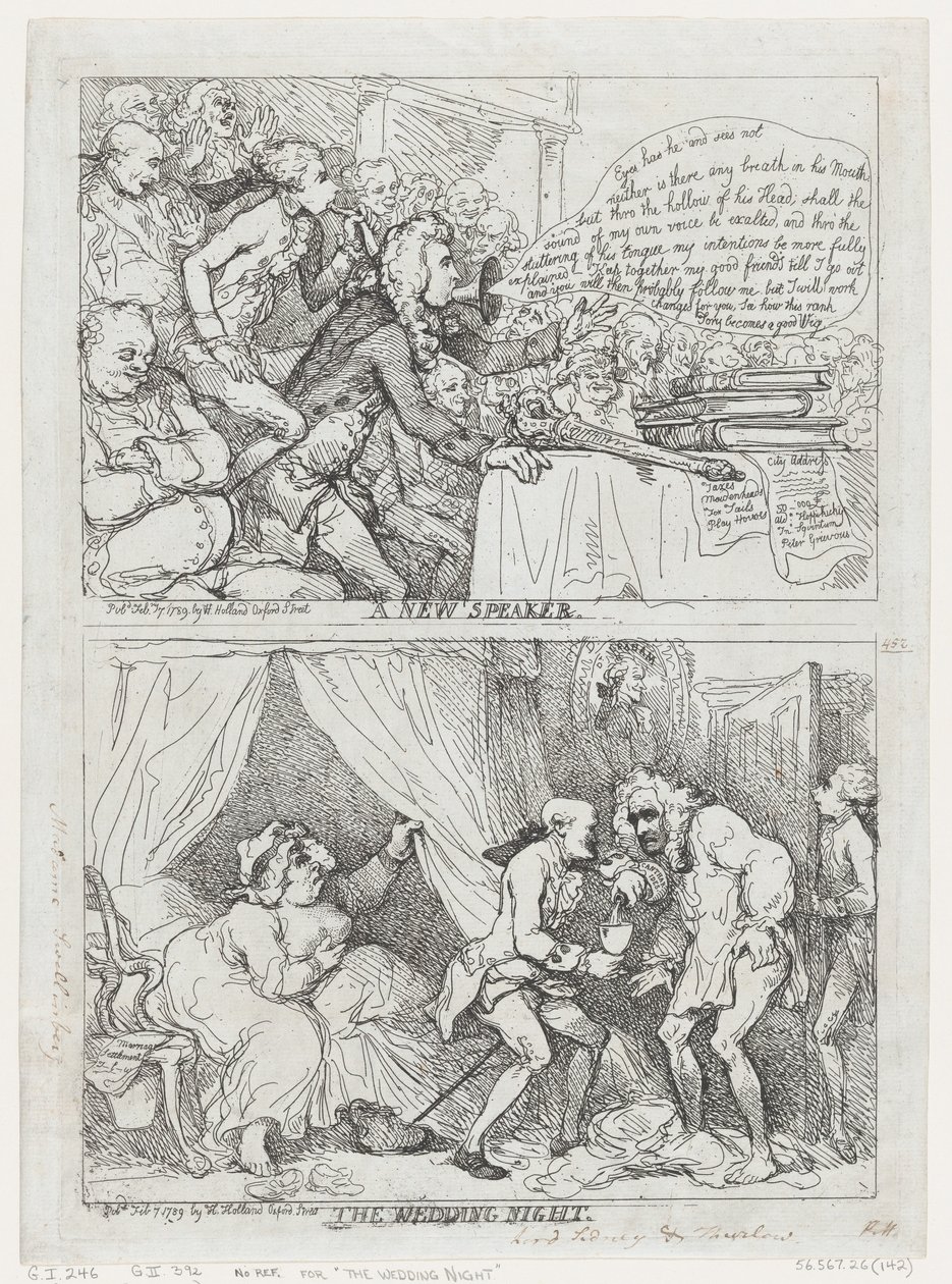 Un nuovo oratore e la notte di nozze, 7 febbraio 1789 da Thomas Rowlandson