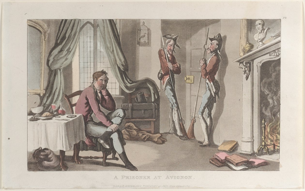 Un prigioniero ad Avignone, dal Journal of Sentimental Travels in the Southern Provinces of... da Thomas Rowlandson