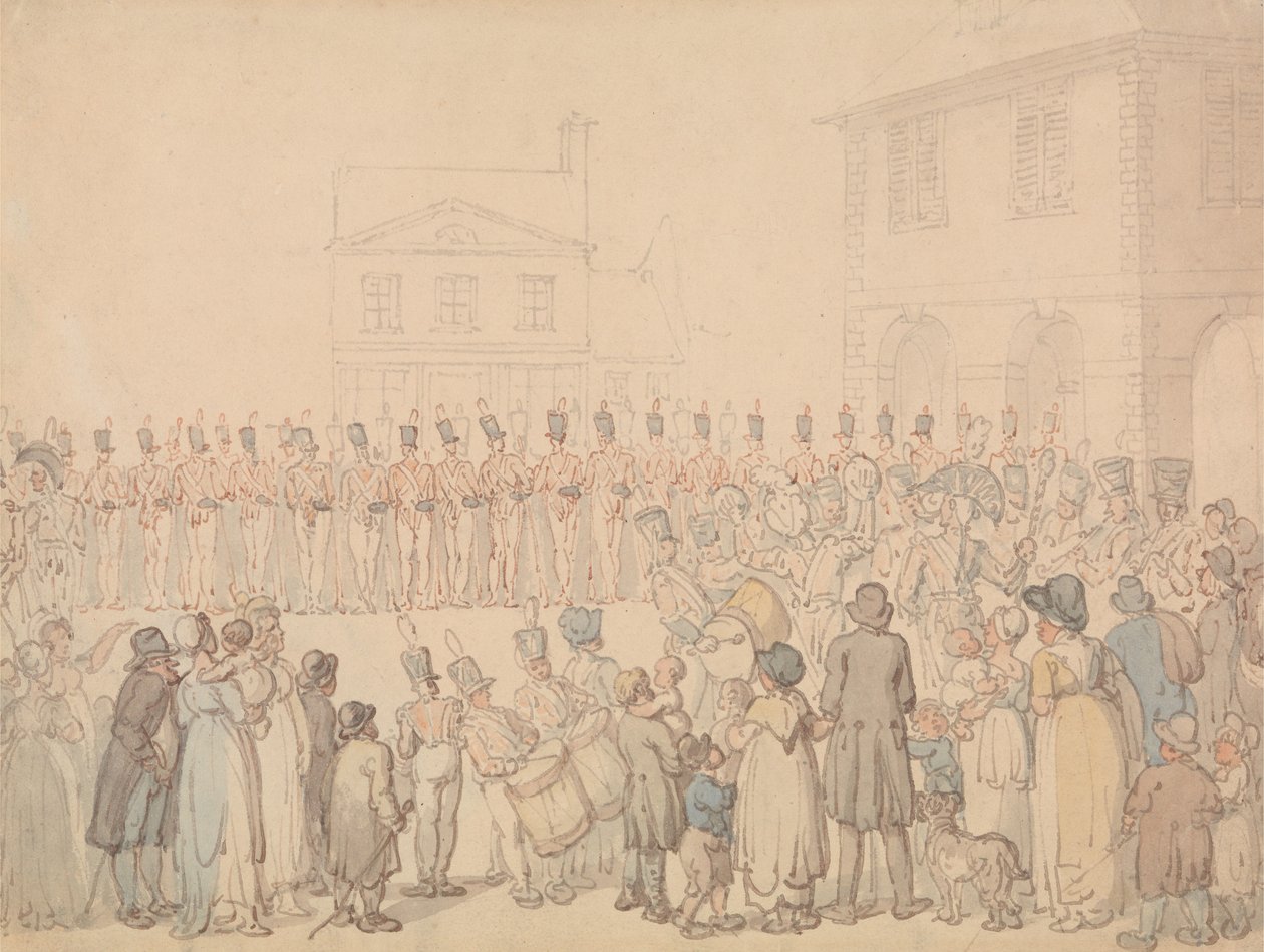 Una rassegna della milizia di Northampton a Brackley da Thomas Rowlandson