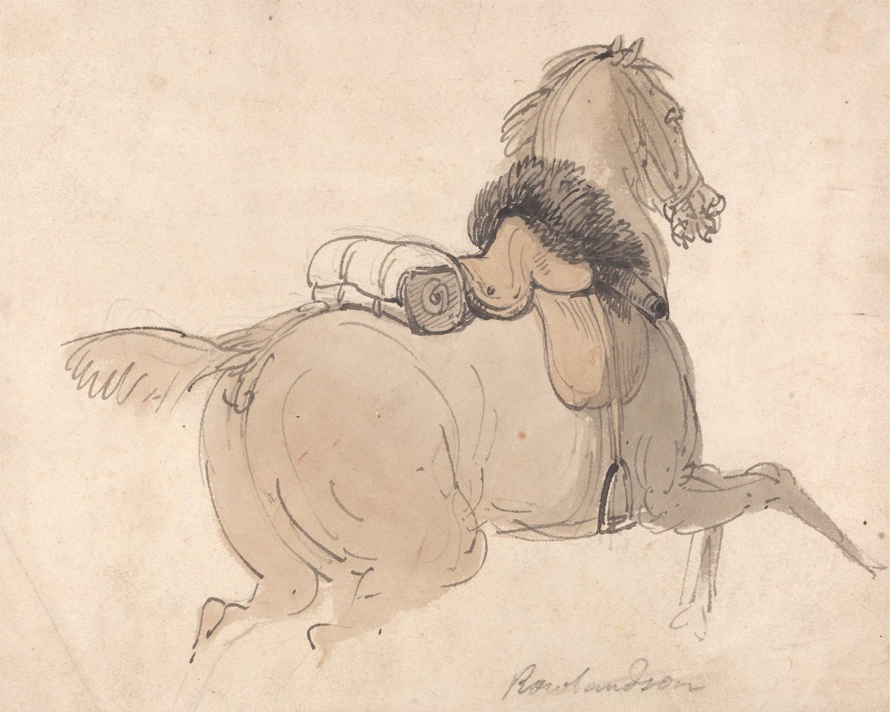 Un cavallo da cavalleria sellato da Thomas Rowlandson