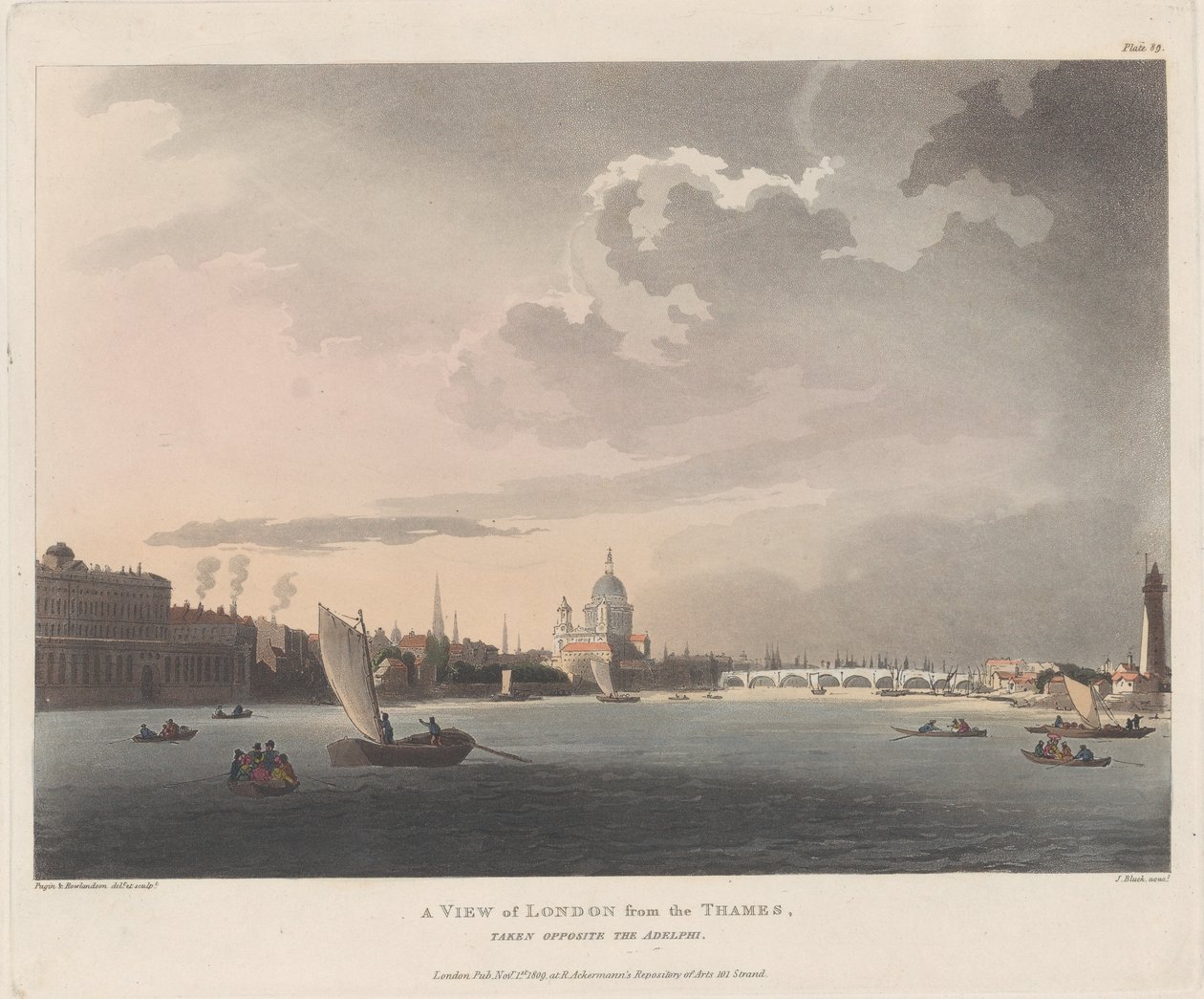 Veduta di Londra dal Tamigi, 1 novembre 1809 da Thomas Rowlandson