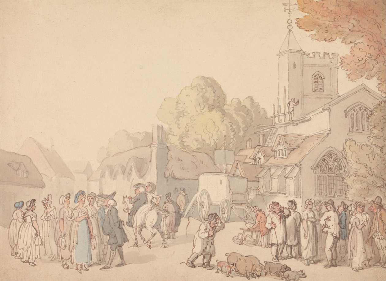 Una scena di vita di paese davanti a una chiesa da Thomas Rowlandson